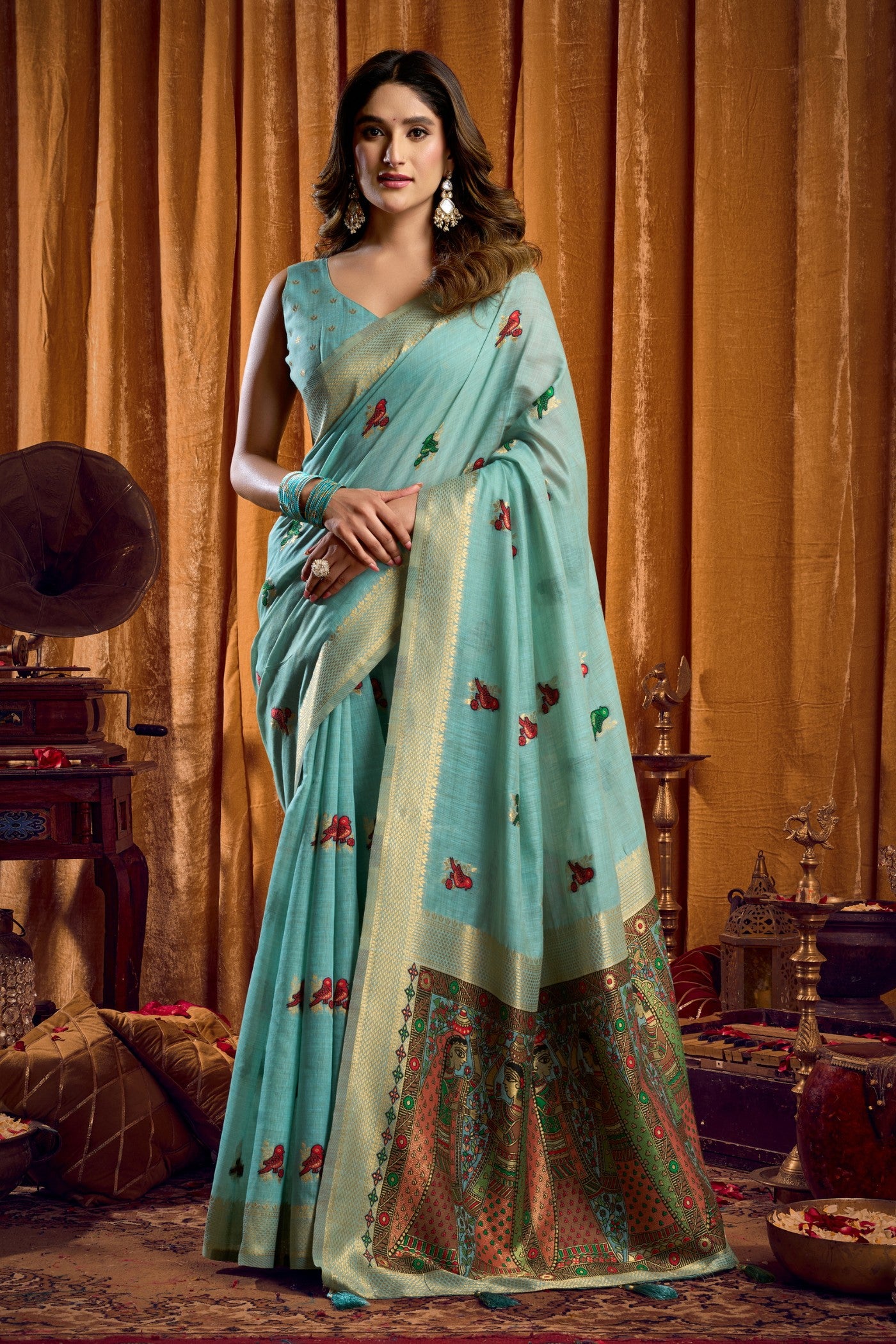Buy MySilkLove Sky Blue Woven Cotton Saree Online