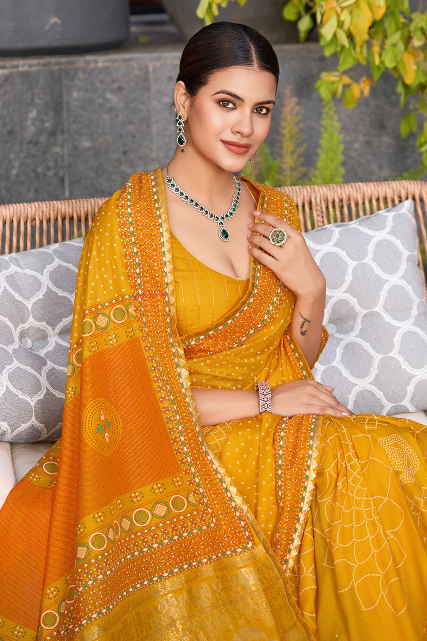 Buy MySilkLove Citrine Yellow Printed Cotton Saree Online