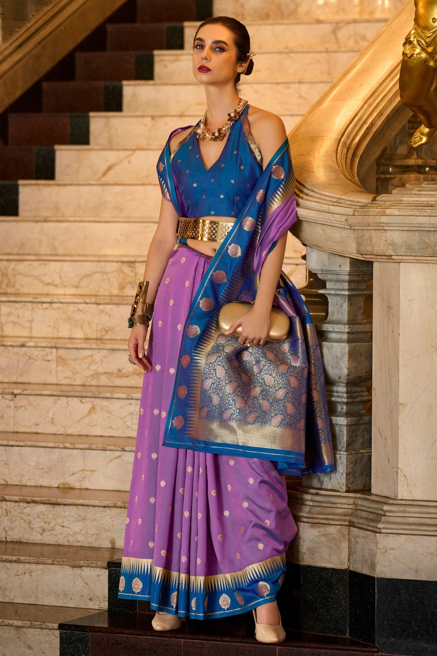 Buy MySilkLove Royal Purple Zari Woven Banarasi Saree Online