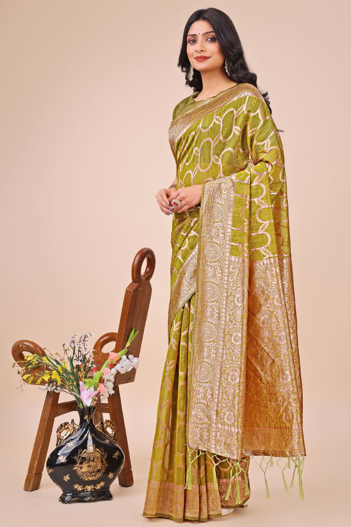 Buy MySilkLove Tuscan Yellow Linen Cotton Saree Online