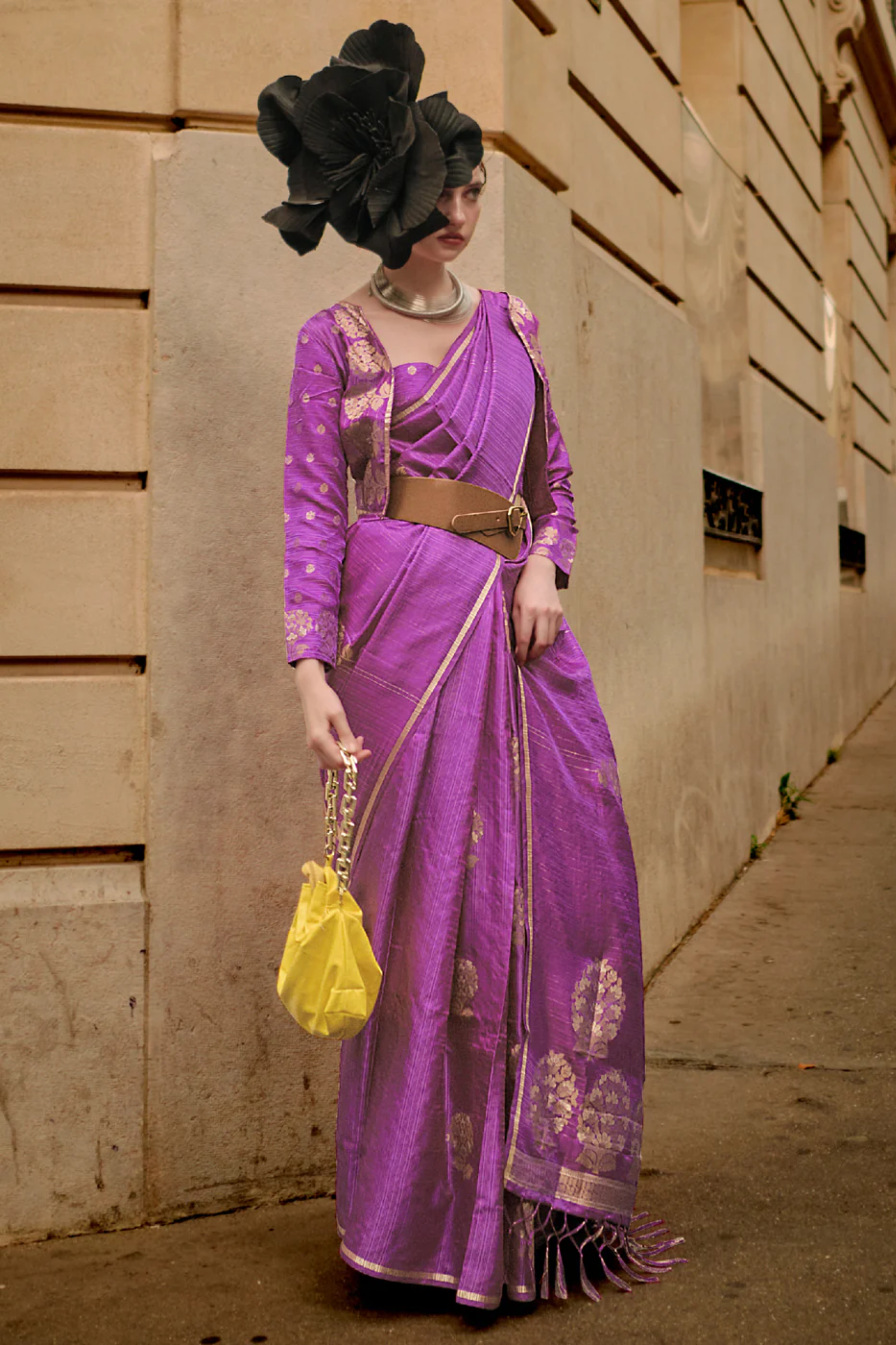 Buy MySilkLove Viola Purple Woven Banarasi Satin Silk Saree Online