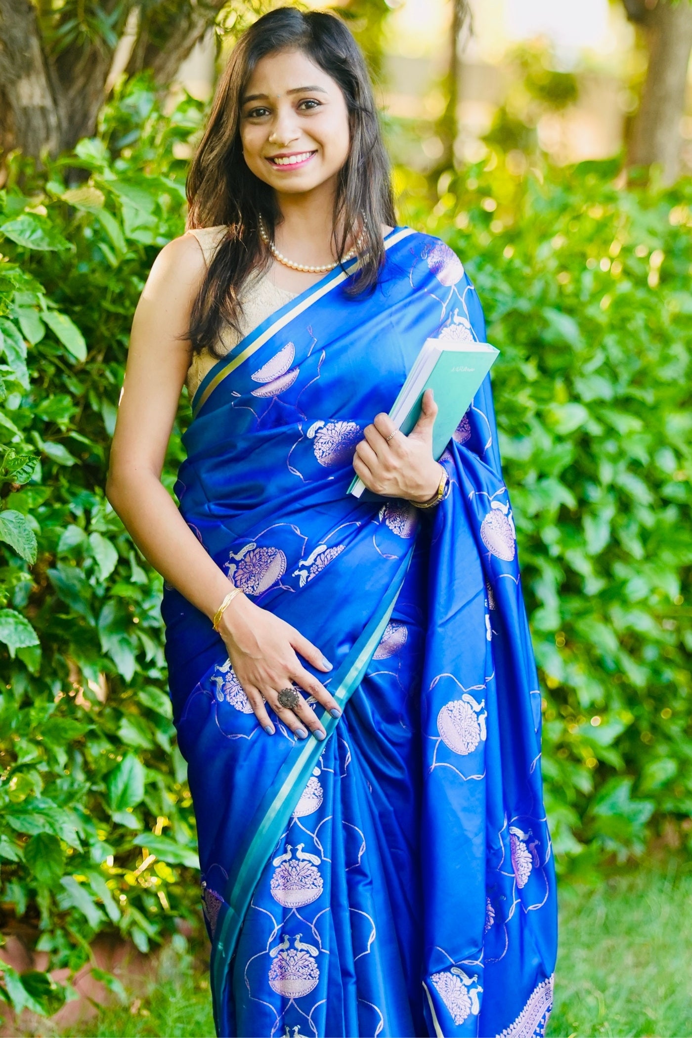 Buy MySilkLove Royal Blue Handloom Satin Silk Saree Online