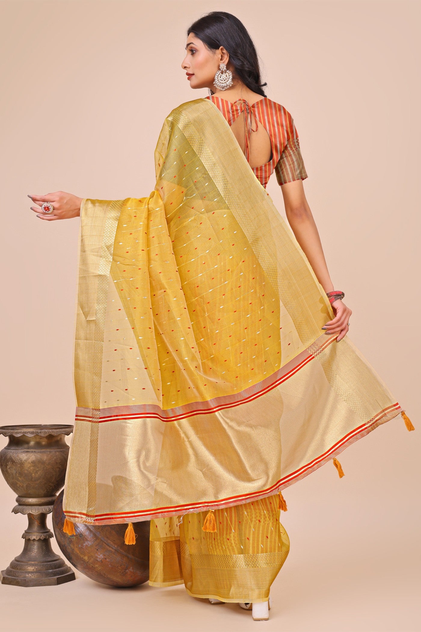 Buy MySilkLove Aureolin Yellow Woven Organza Saree Online
