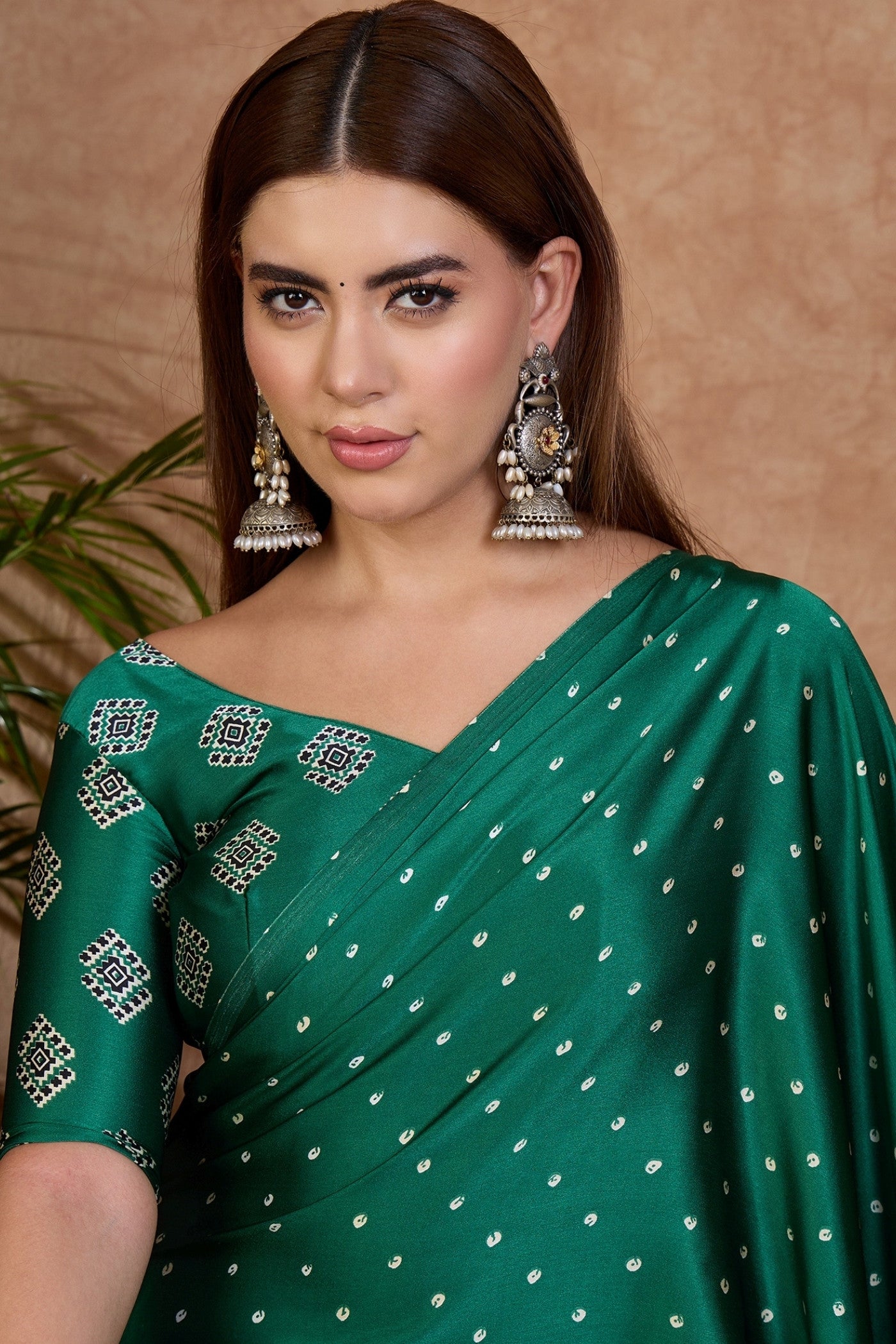 Buy MySilkLove Marrs Green Ajrakh Printed Satin Crepe Silk Saree Online