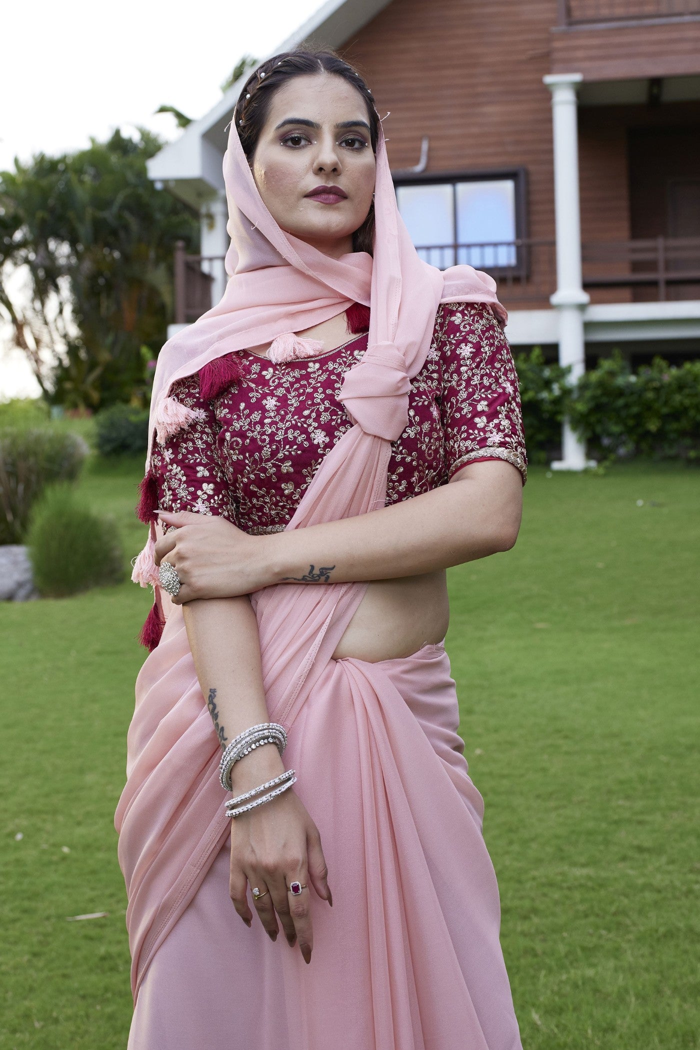 Buy MySilkLove Light Pink Georgette Saree Online