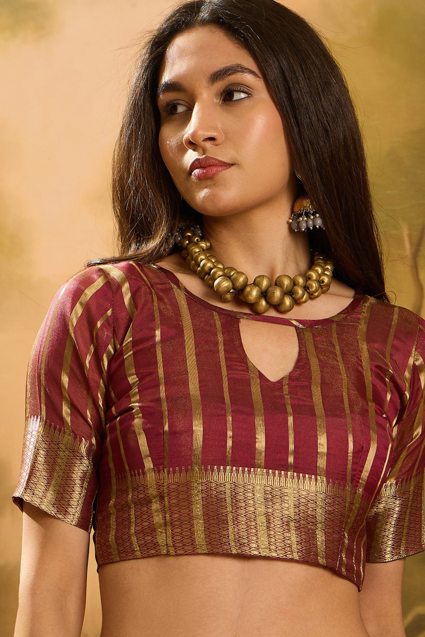 Buy MySilkLove Brick Maroon Woven Organza Saree Online