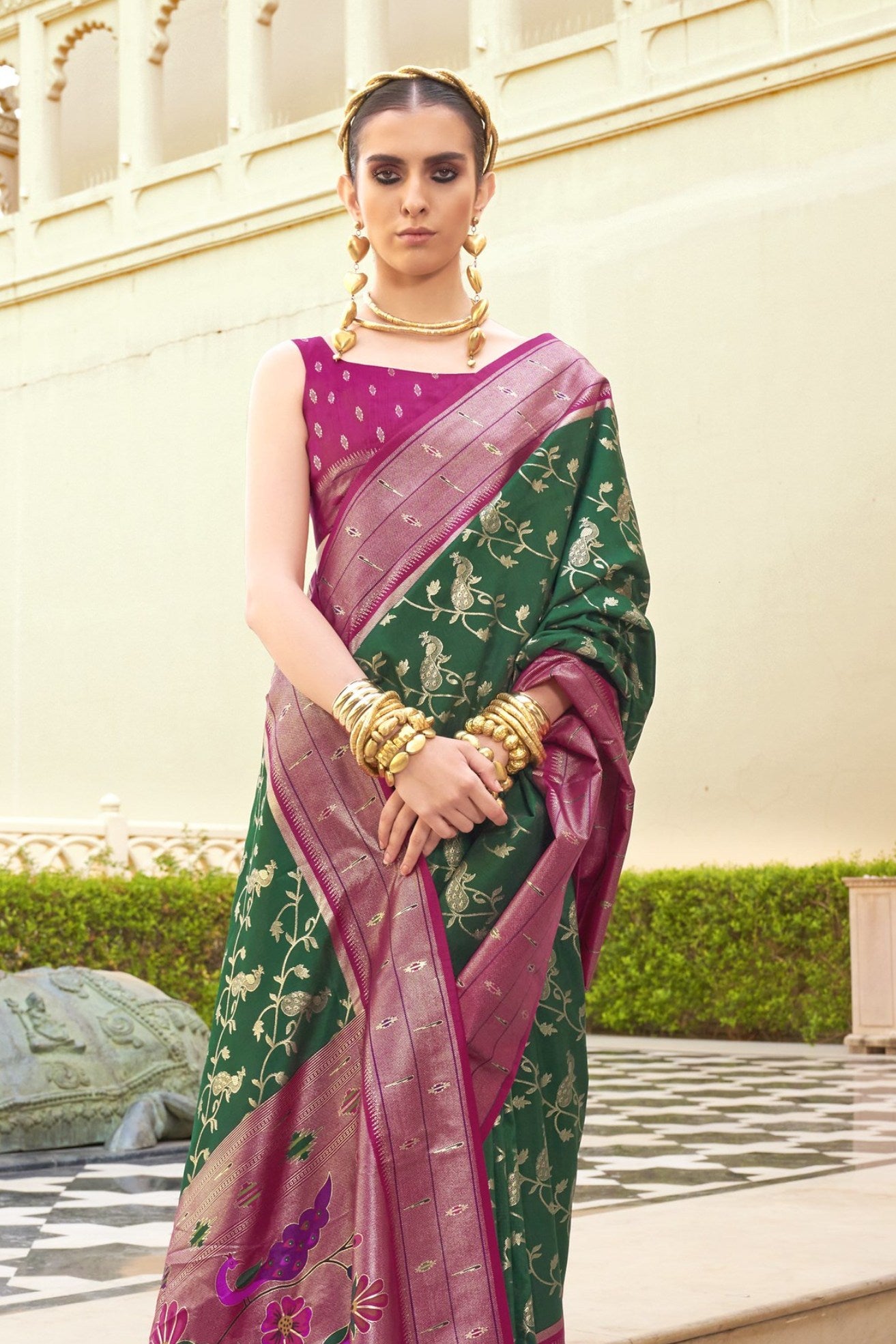 Buy MySilkLove Winter Green and Purple Woven Paithani Designer Saree Online