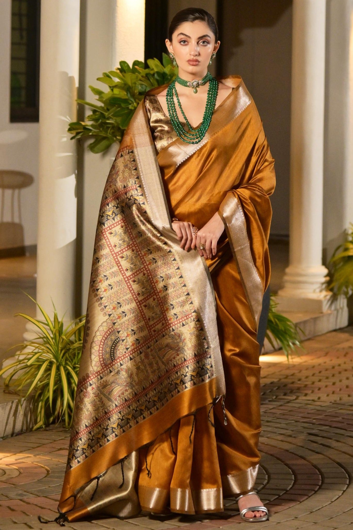 Buy MySilkLove Mustard Orange Tussar Silk Saree Online