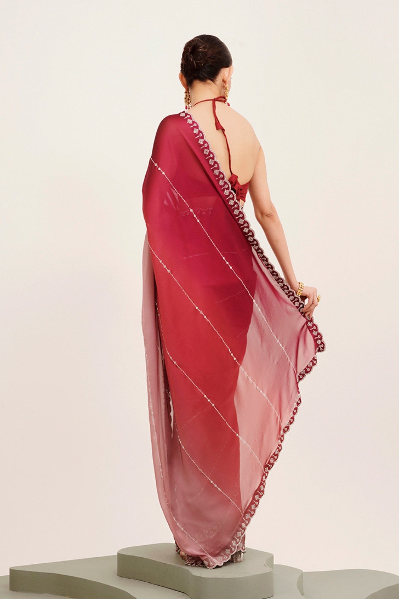 Buy MySilkLove Mocca Maroon Chiffon Partywear Saree Online