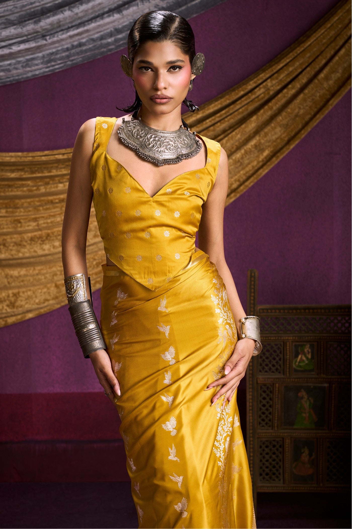 Buy MySilkLove Lemon Yellow Handloom Satin Silk Saree Online
