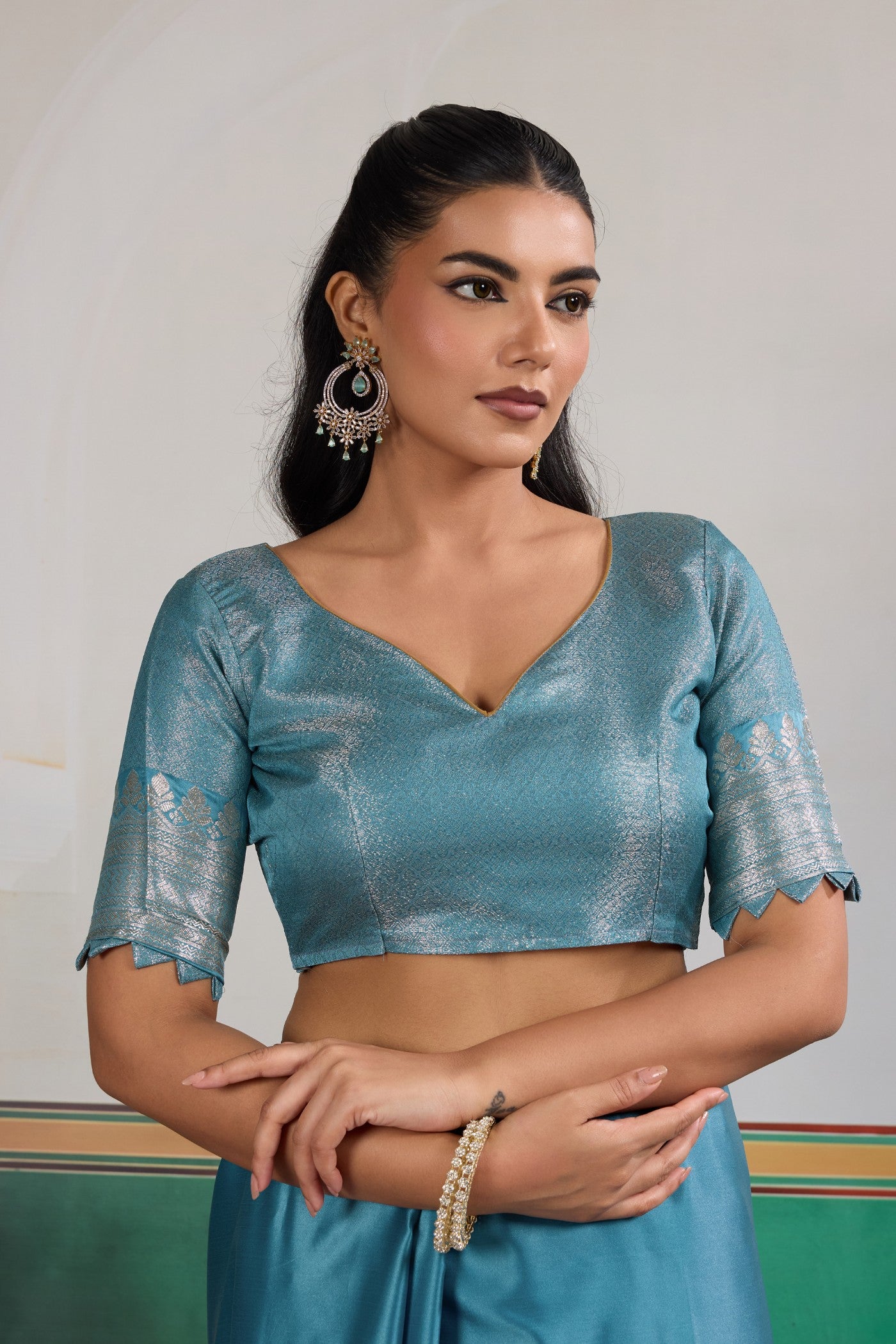 Buy MySilkLove Boston Blue Handloom Satin Soft Silk Saree Online