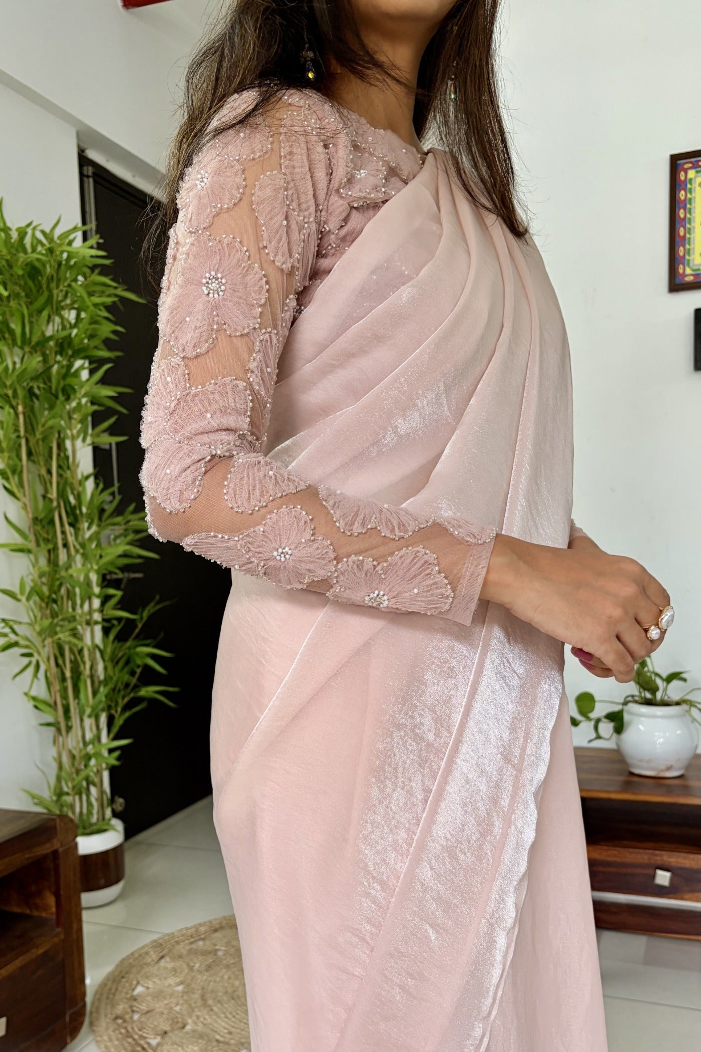 Buy MySilkLove Diamond Pink Designer Partywear Saree with Floral Blouse Online