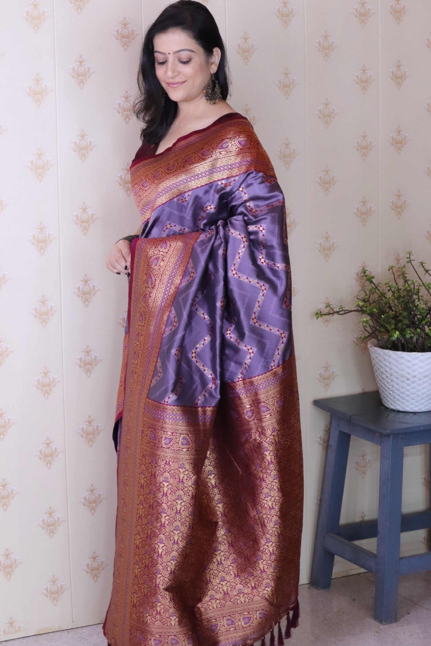 Buy MySilkLove Amethyst Purple Banarasi Handloom Saree Online