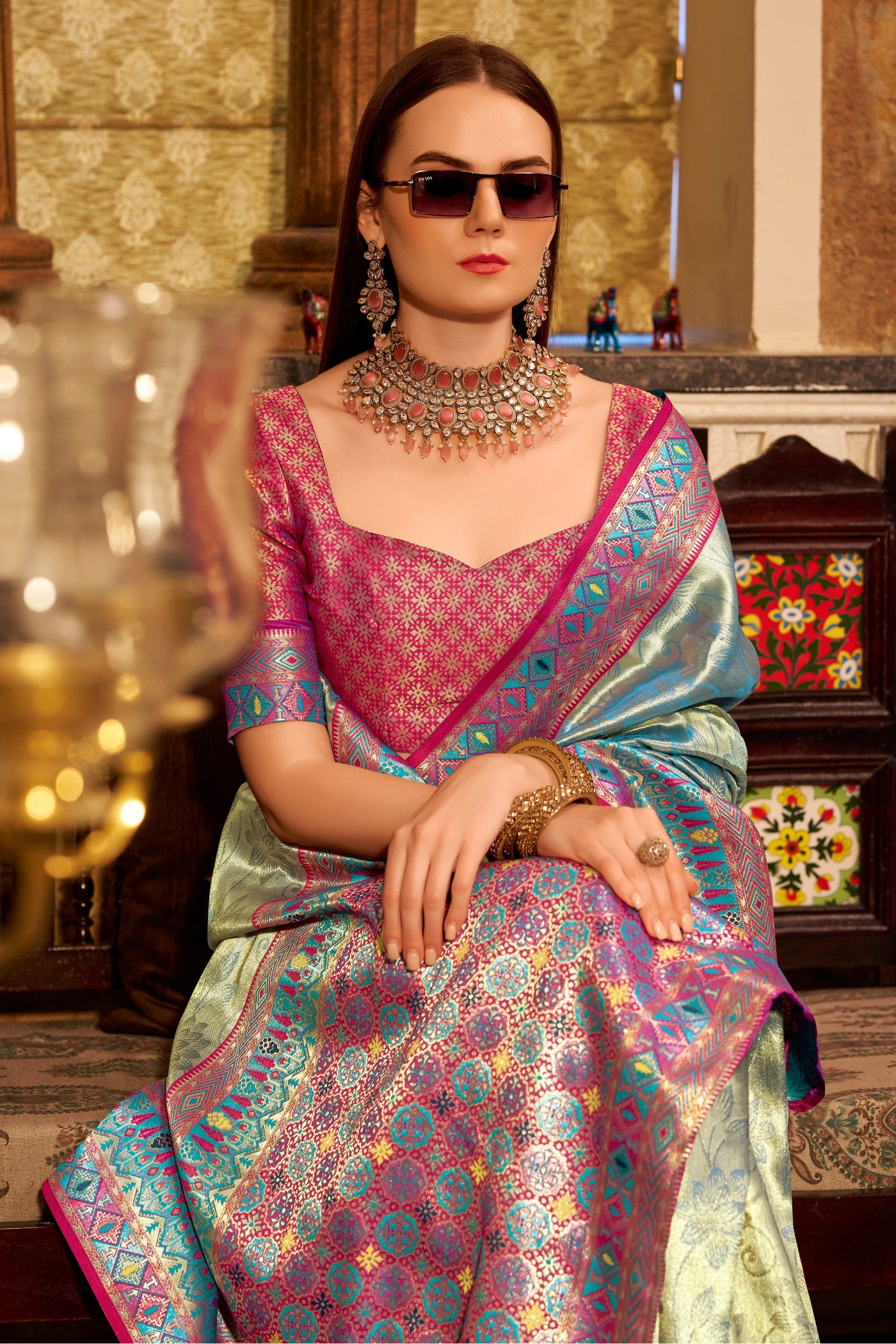 Buy MySilkLove Pear Green Zari Woven Tissue Silk Saree Online