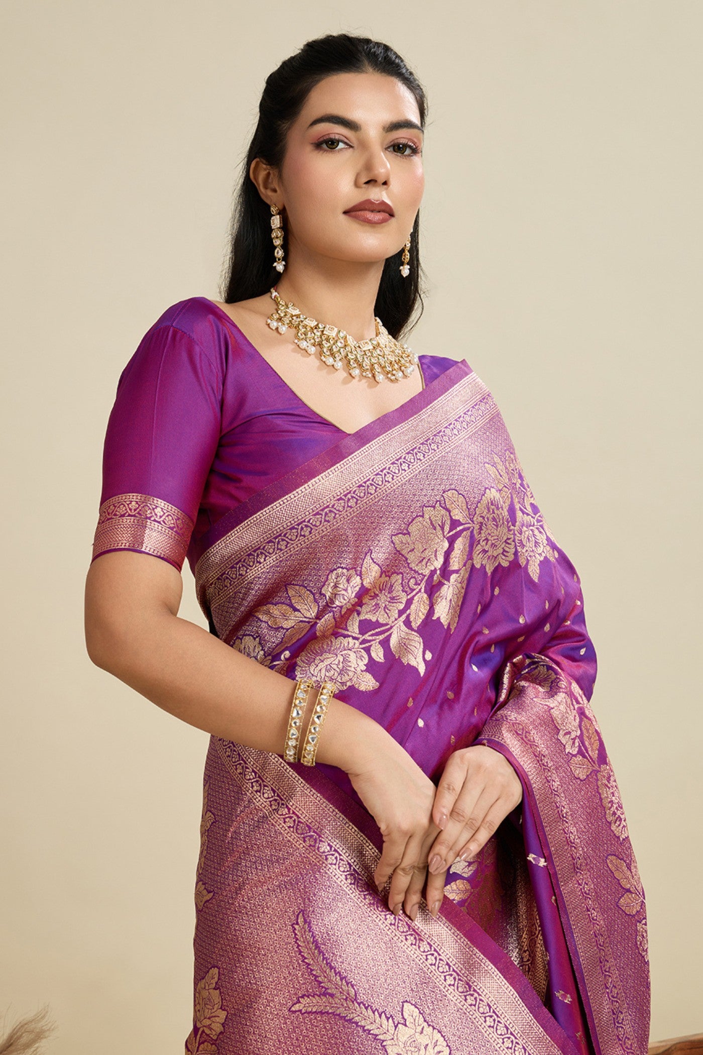 Buy MySilkLove Dream Purple Zari Woven Soft Kanjivaram Saree Online