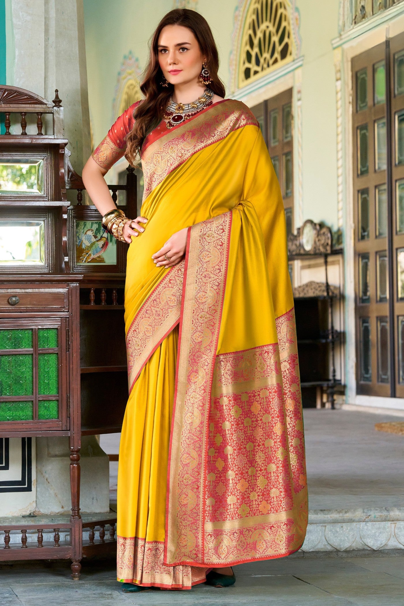 Buy MySilkLove Minion Yellow Woven Banarasi Soft Silk Saree Online