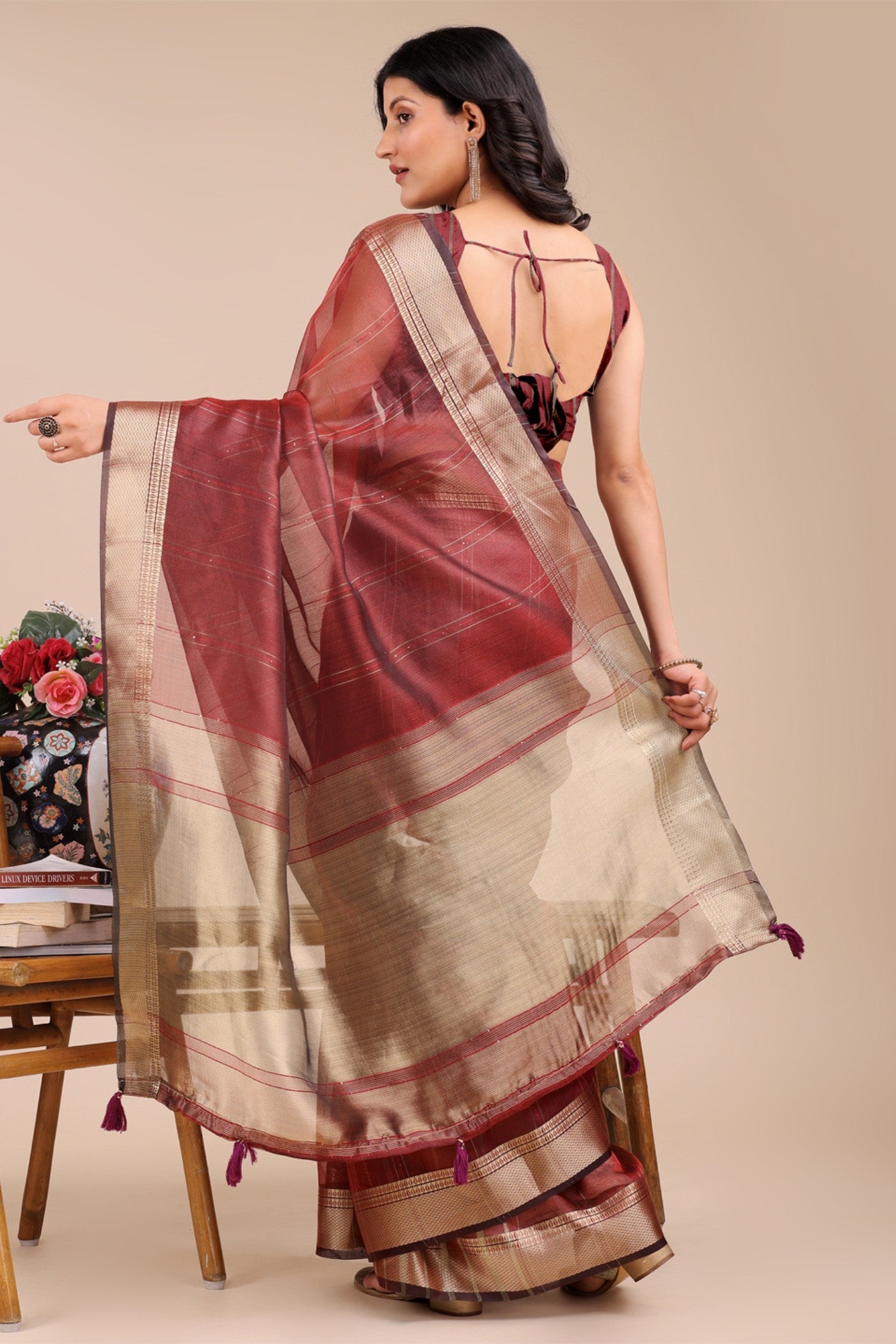 Buy MySilkLove Mocca Brown Woven Organza Saree Online