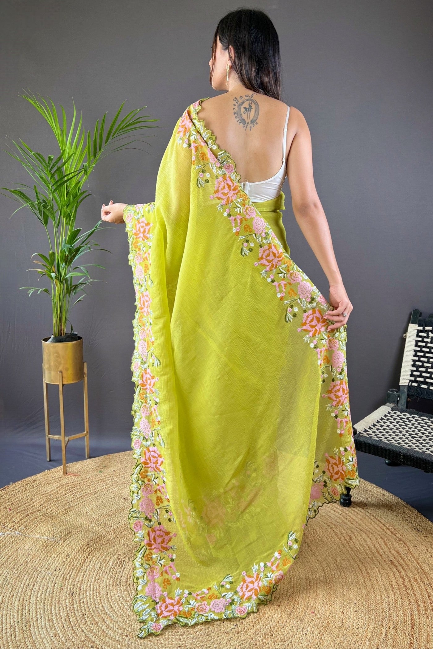 Buy MySilkLove Lwan Green Embroidered Party Wear Saree Online