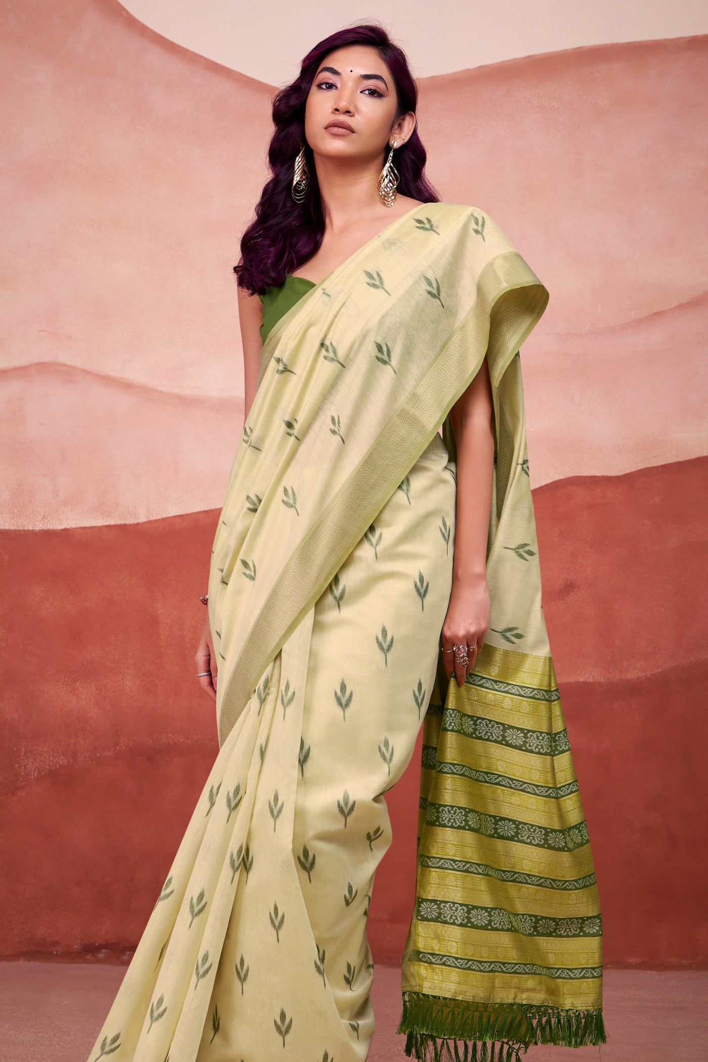 Buy MySilkLove Moss Green Woven Modal Cotton Saree Online