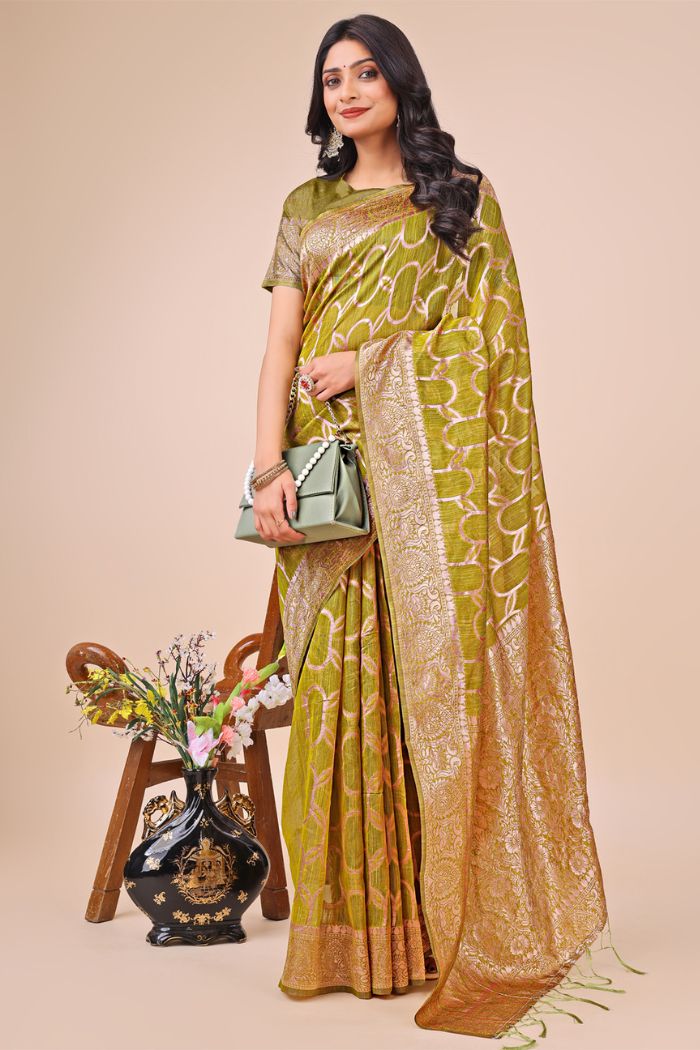 Buy MySilkLove Tuscan Yellow Linen Cotton Saree Online