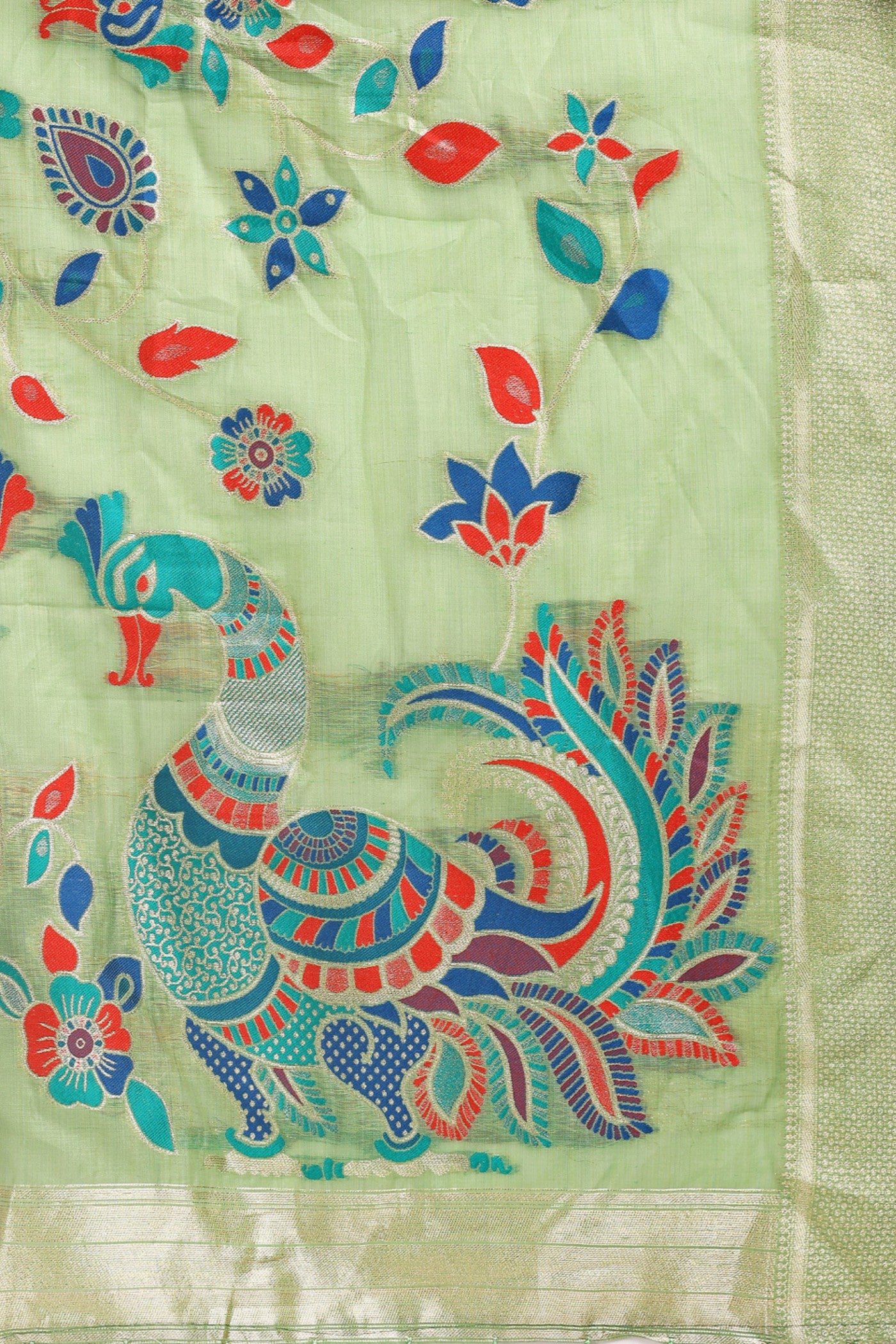 Buy MySilkLove Pistachio Green Woven Linen Cotton Saree Online