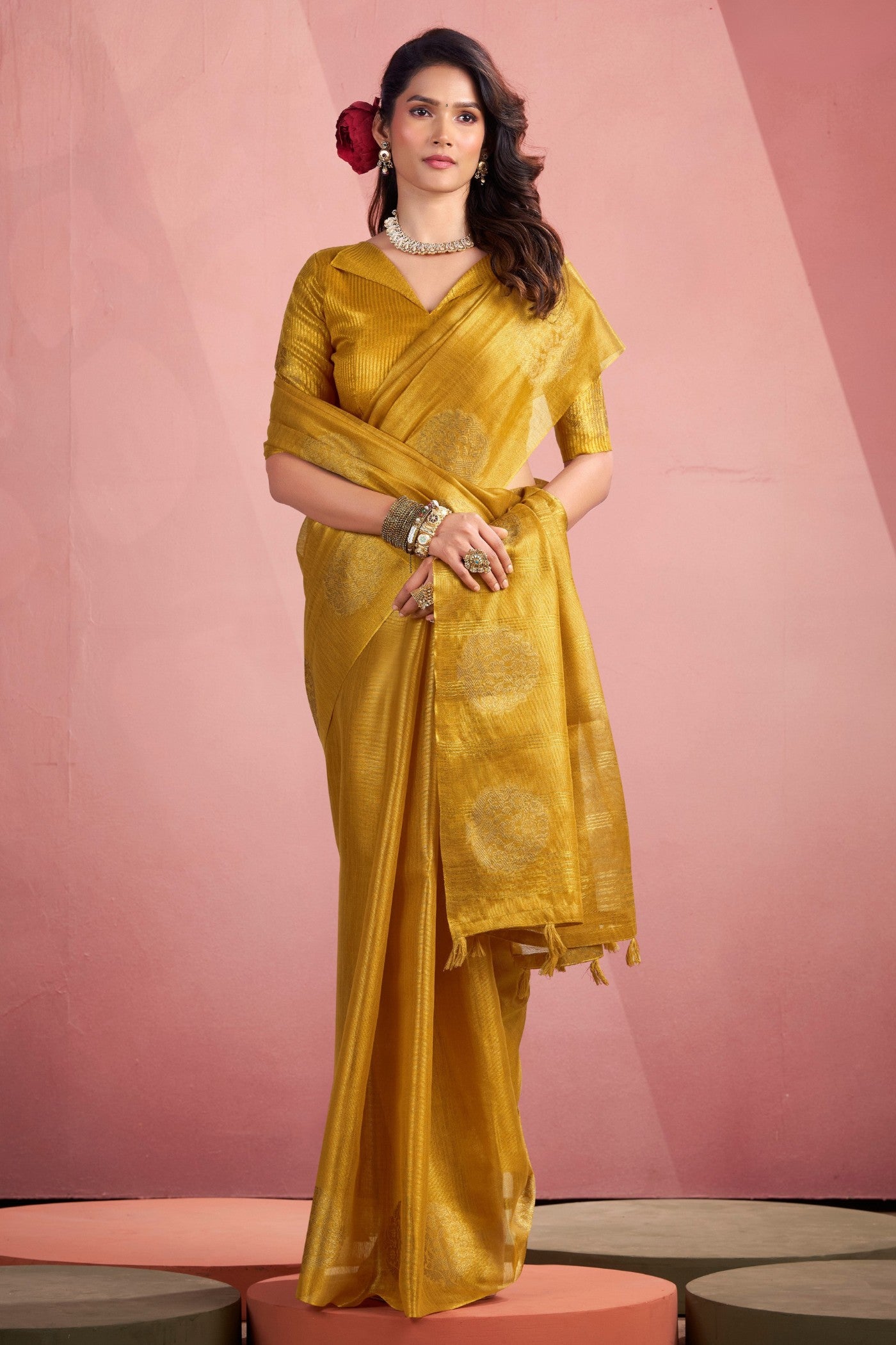 Buy MySilkLove Daffodil Yellow Zari Woven Tissue Saree Online