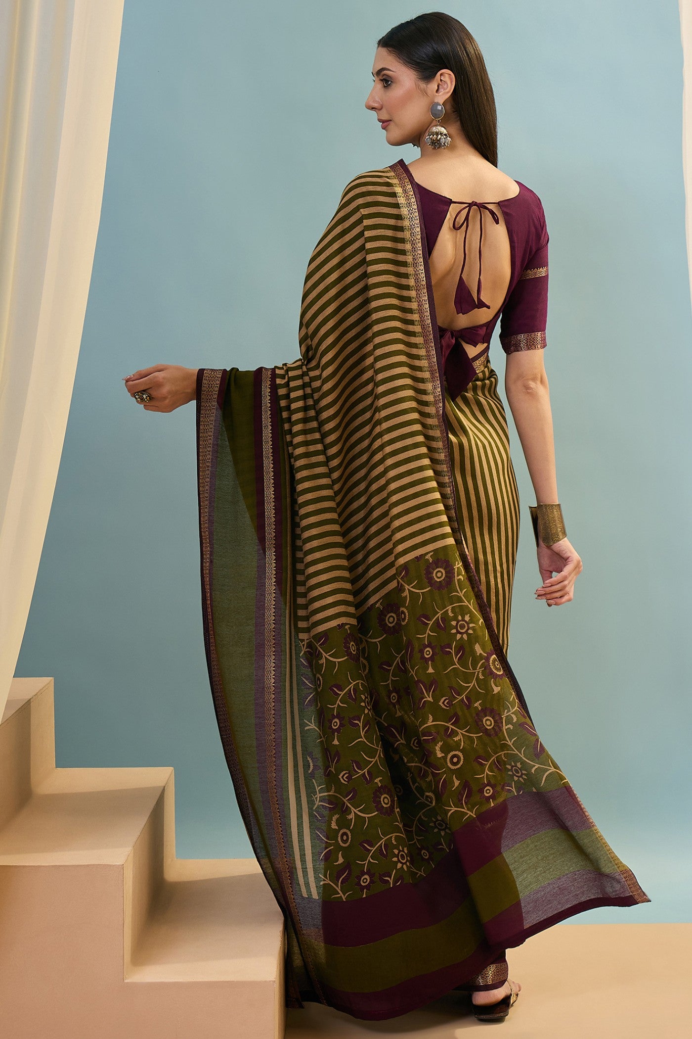 Buy MySilkLove Grass Green Woven Cotton Saree Online