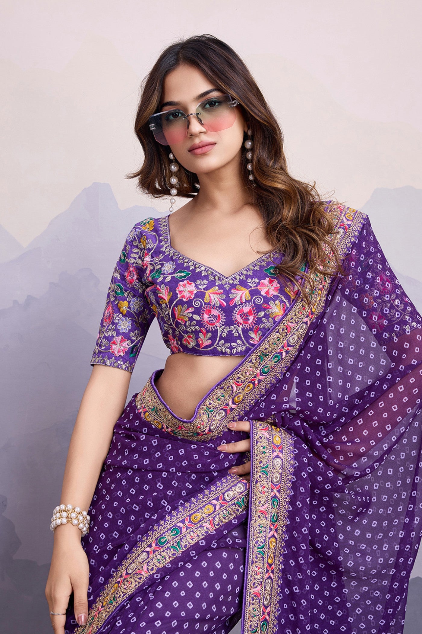 Buy MySilkLove Boston Purple Bandhani Georgette Printed Partywear Saree Online