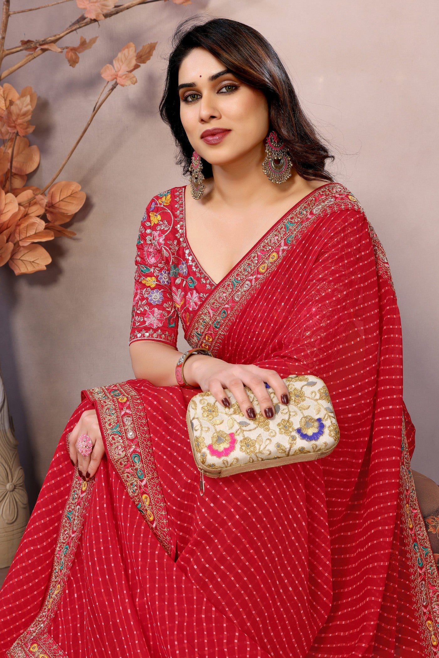 Buy MySilkLove Ruddy Red Georgette Designer Partywear Saree Online