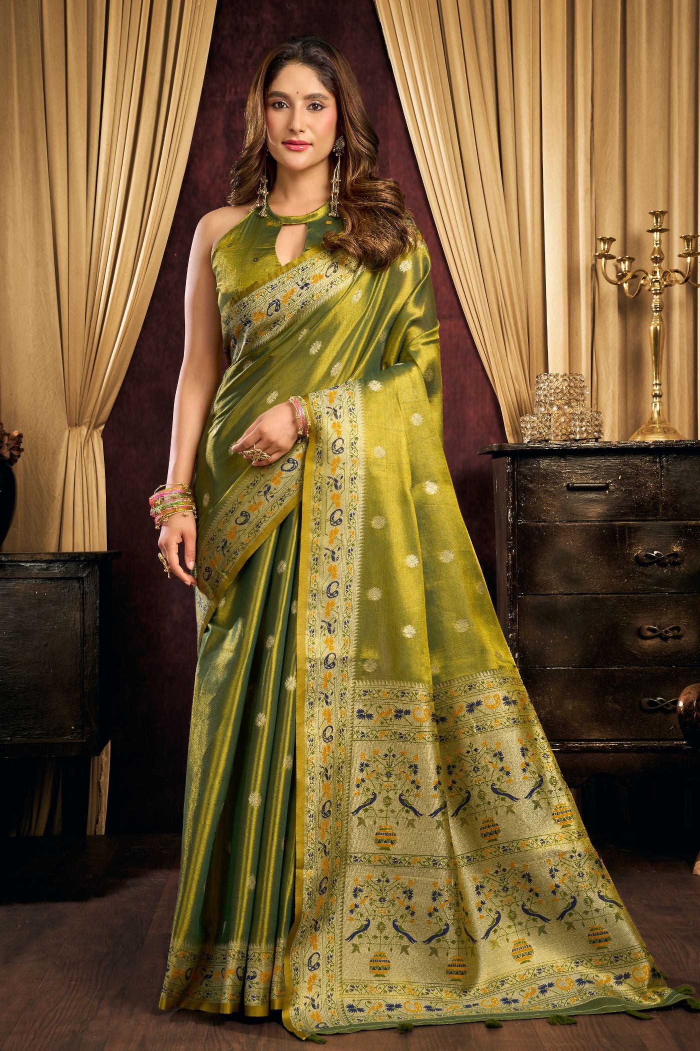 Buy MySilkLove Pistachio Green Woven Tissue Paithani Saree Online