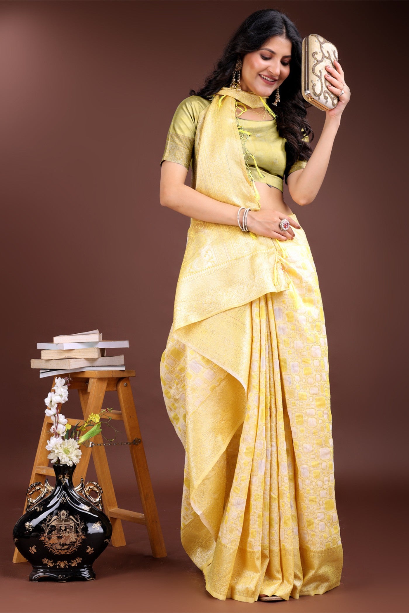 Buy MySilkLove Sunshine Yellow Woven Linen Cotton Saree Online