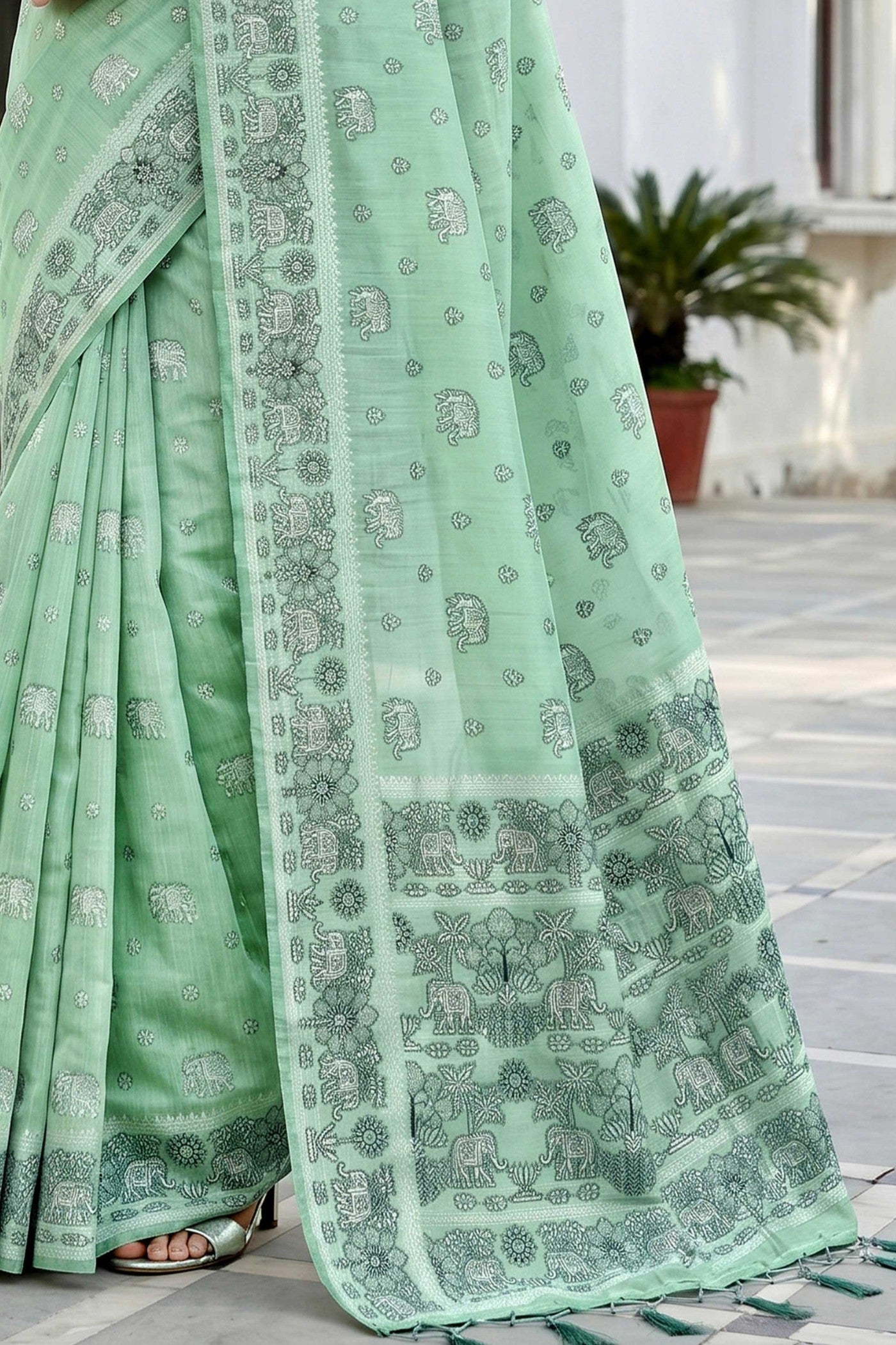 Buy MySilkLove Summer Green Soft Cotton Printed Saree Online
