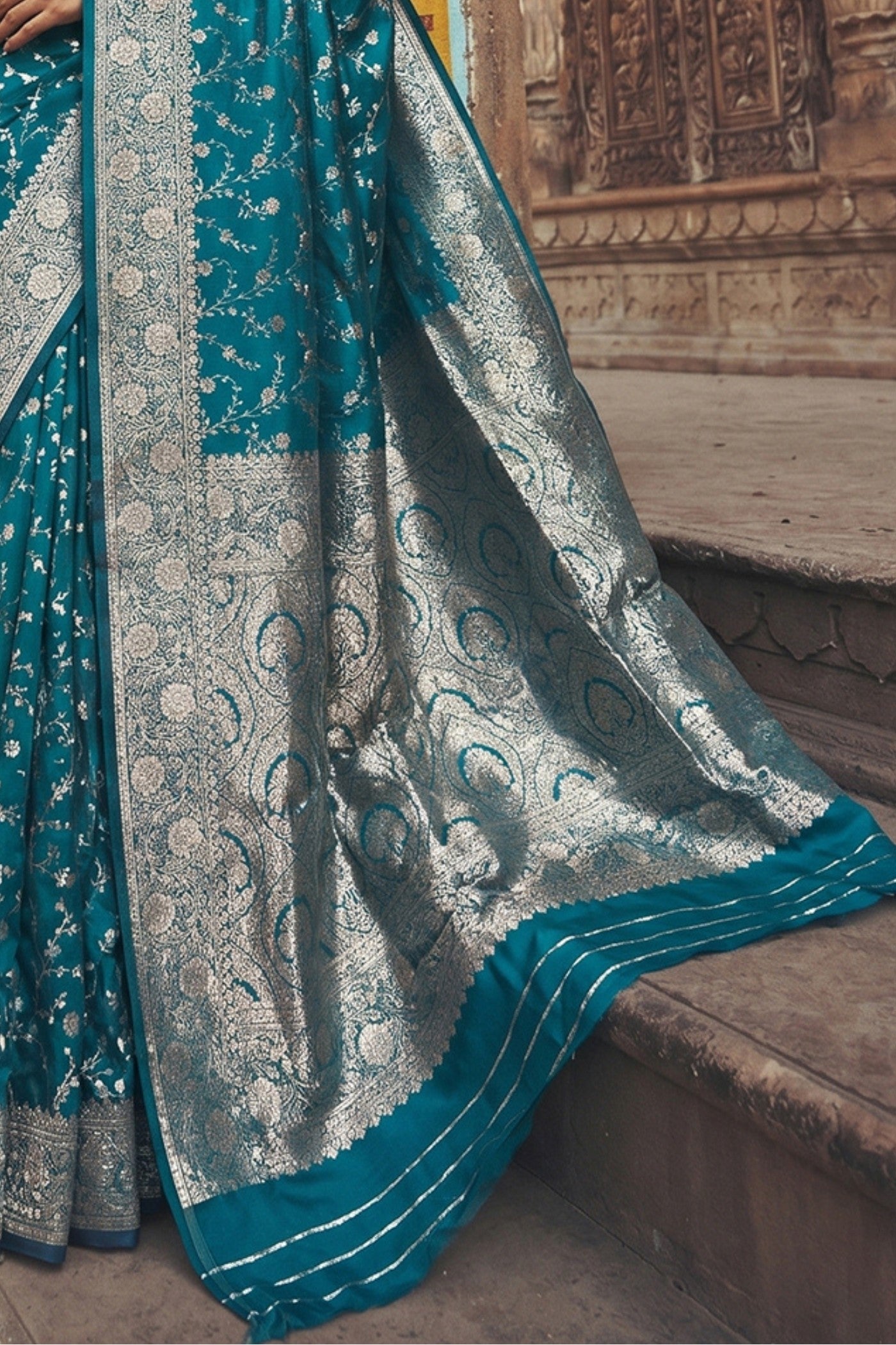 Buy MySilkLove Dodger Blue Woven Banarasi Saree Online
