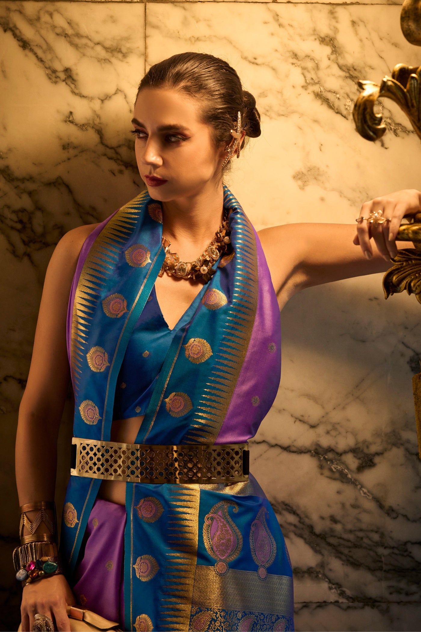 Buy MySilkLove Royal Purple Zari Woven Banarasi Saree Online