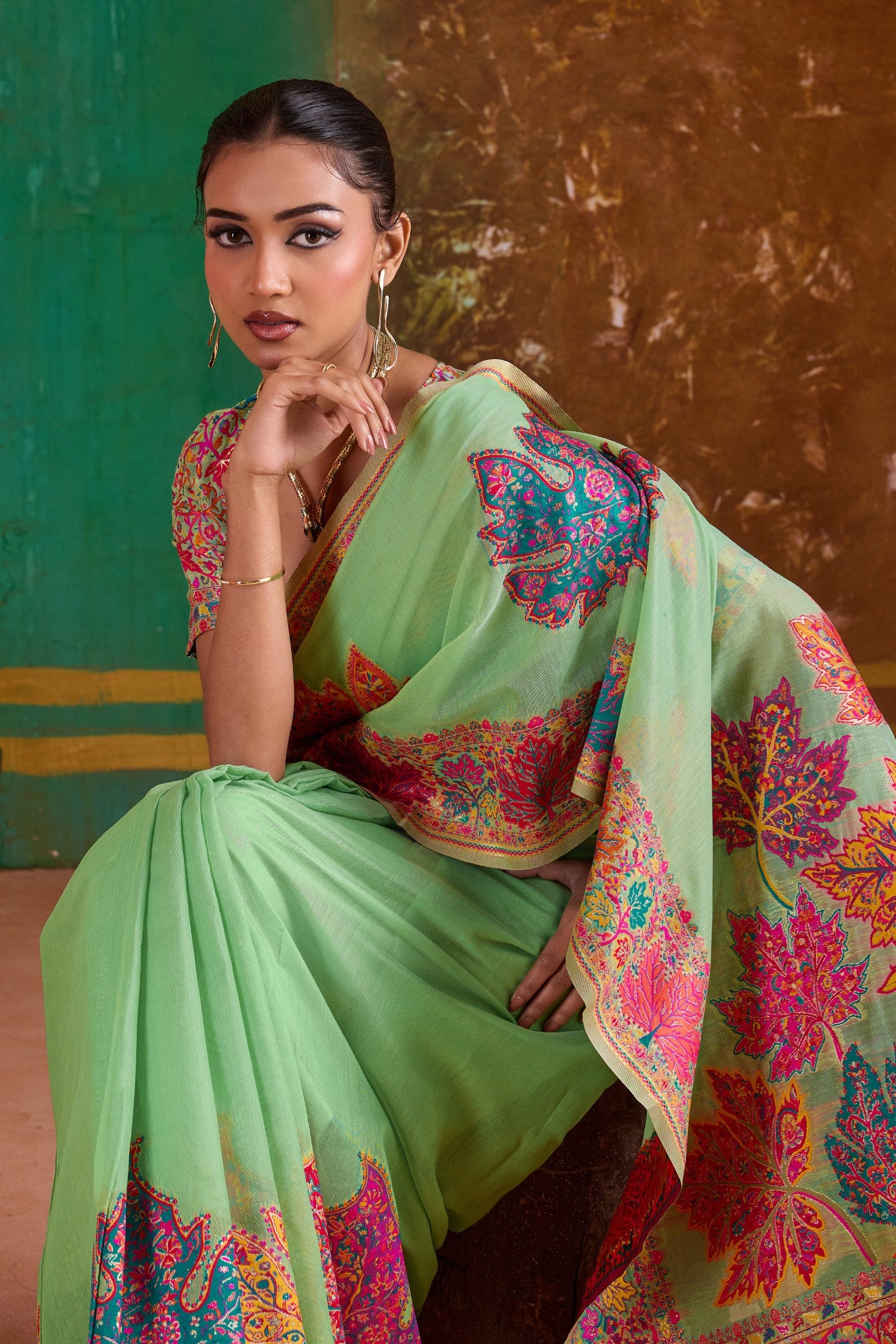 Buy MySilkLove Celadon Green Kashmiri Handloom Jamewar Saree Online