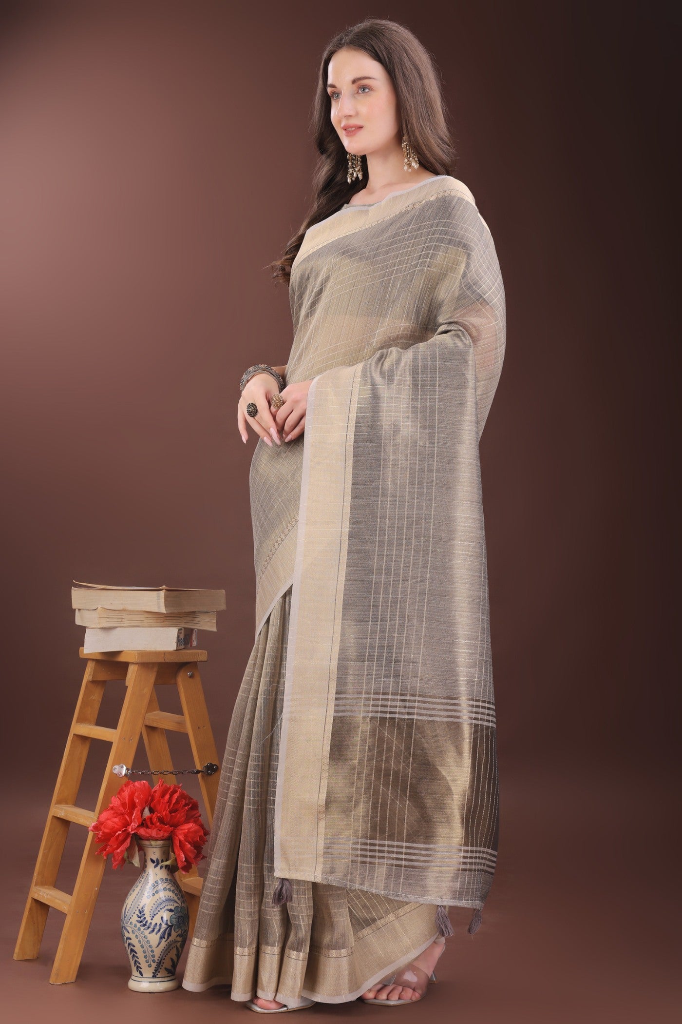 Buy MySilkLove Coin Grey Woven Organza Saree Online