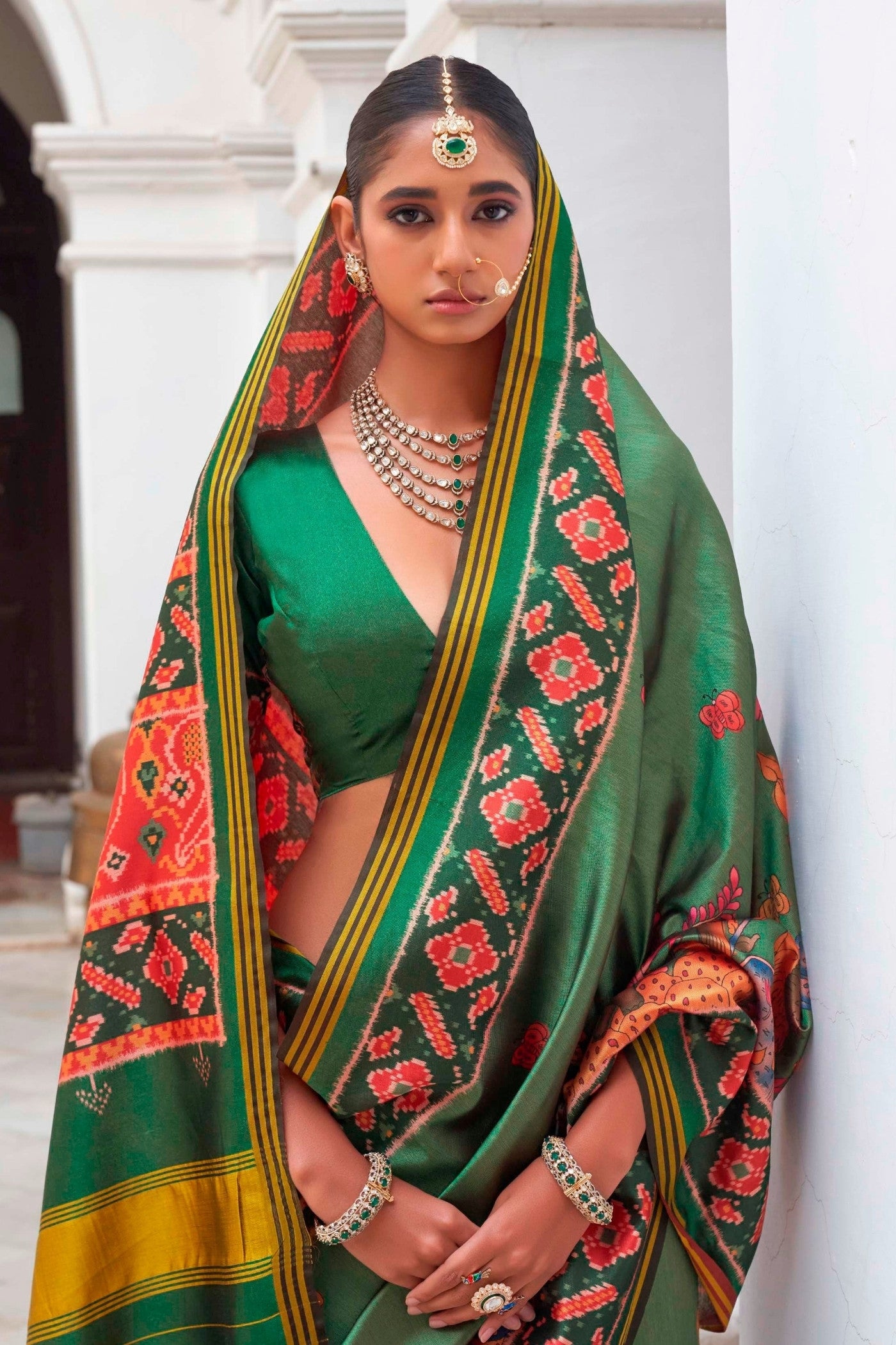 Buy MySilkLove Kelly Green Printed Patola Saree Online