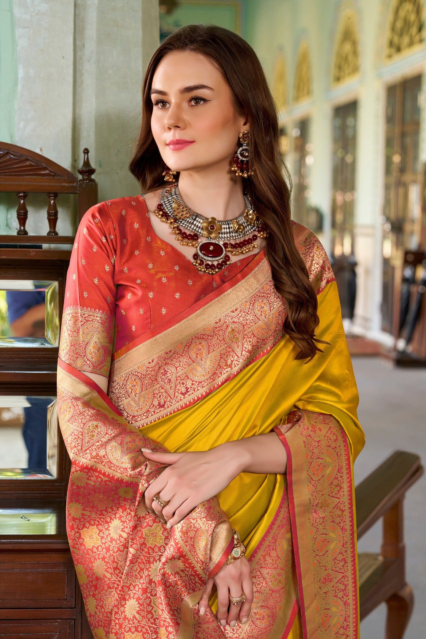 Buy MySilkLove Minion Yellow Woven Banarasi Soft Silk Saree Online