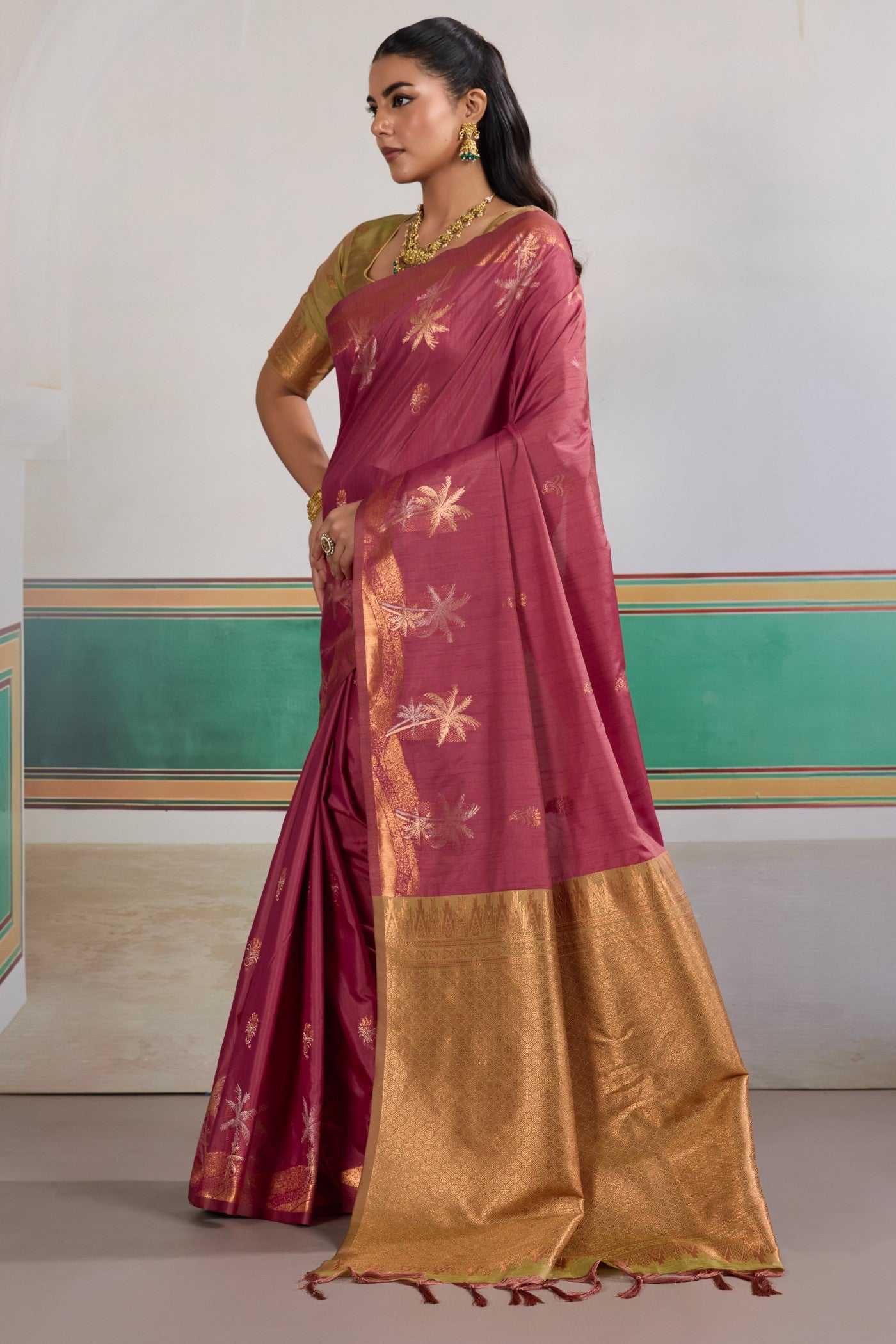 Buy MySilkLove French Rose Pink Banarasi Handloom Tussar Saree Online