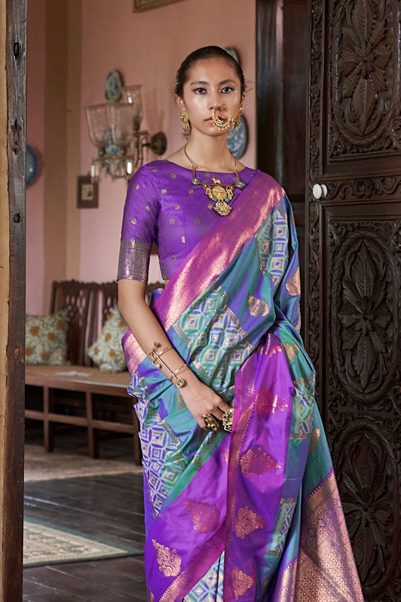 Buy MySilkLove Peacock Blue Banarasi Handloom Saree Online