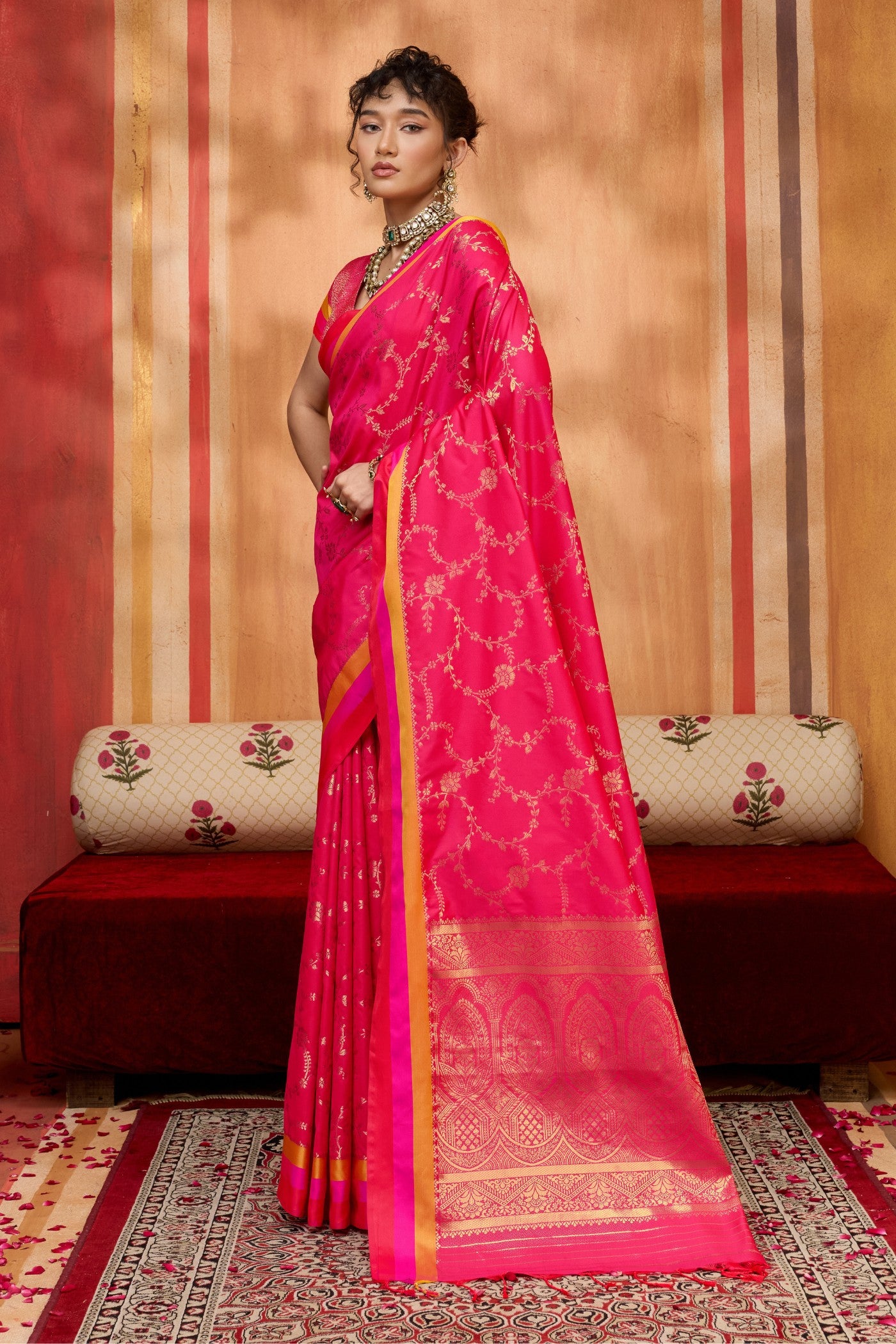 MySilkLove Hibiscus Pink Handloom Satin Soft Silk Saree