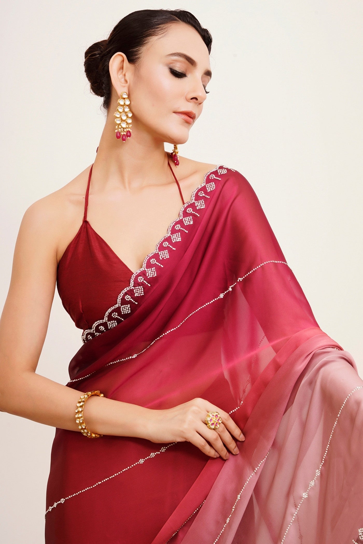 Buy MySilkLove Mocca Maroon Chiffon Partywear Saree Online