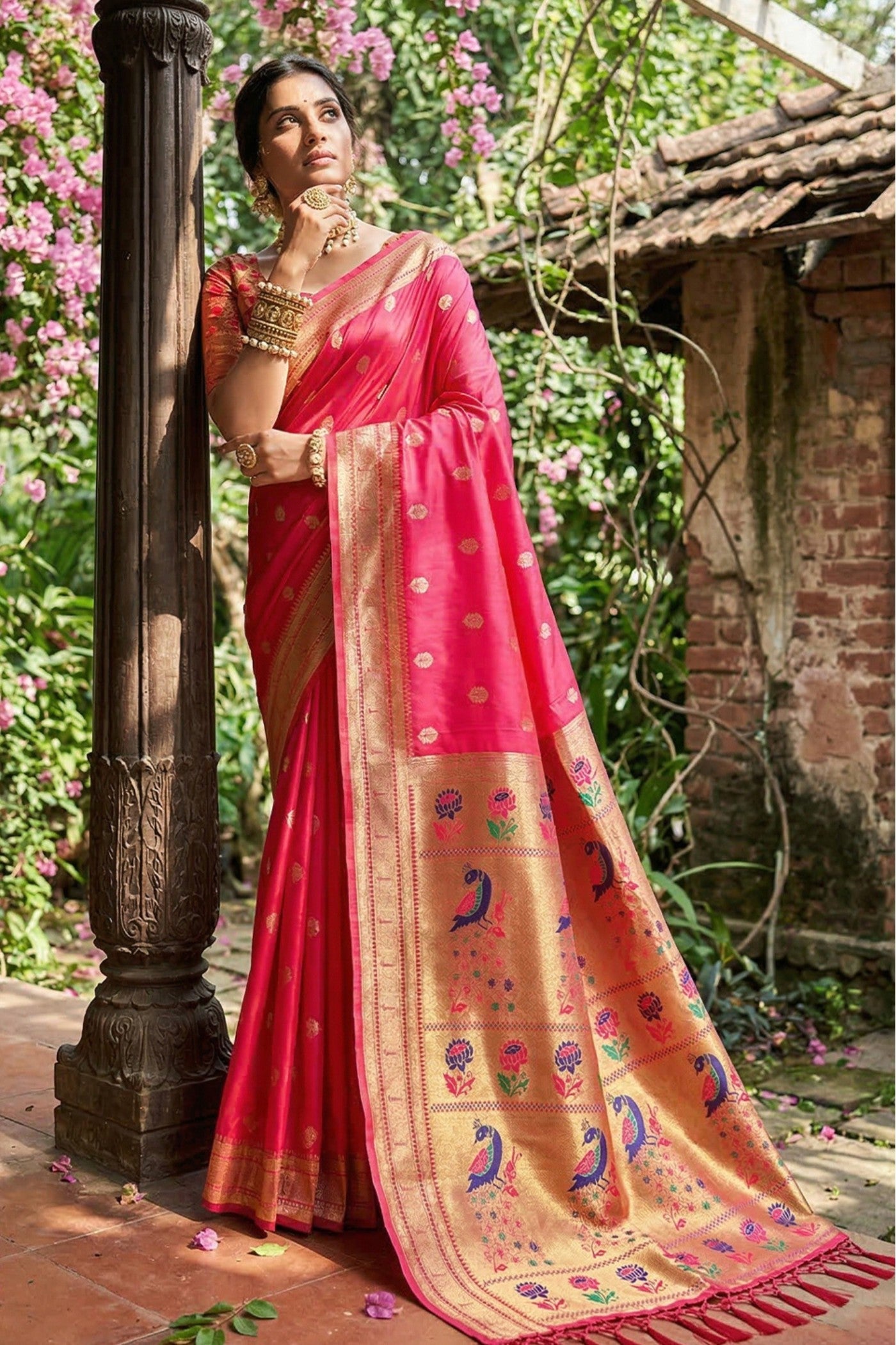 Buy MySilkLove Cupid Pink Zari Woven Paithani Saree Online