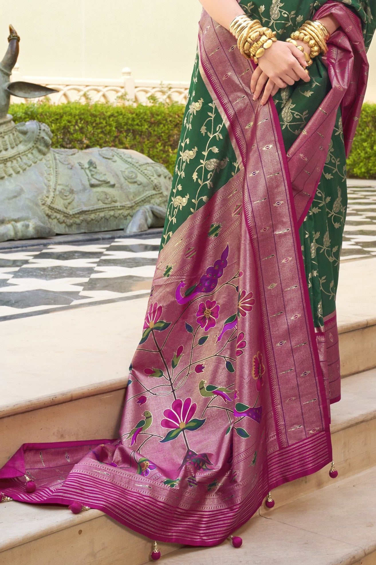 Buy MySilkLove Winter Green and Purple Woven Paithani Designer Saree Online