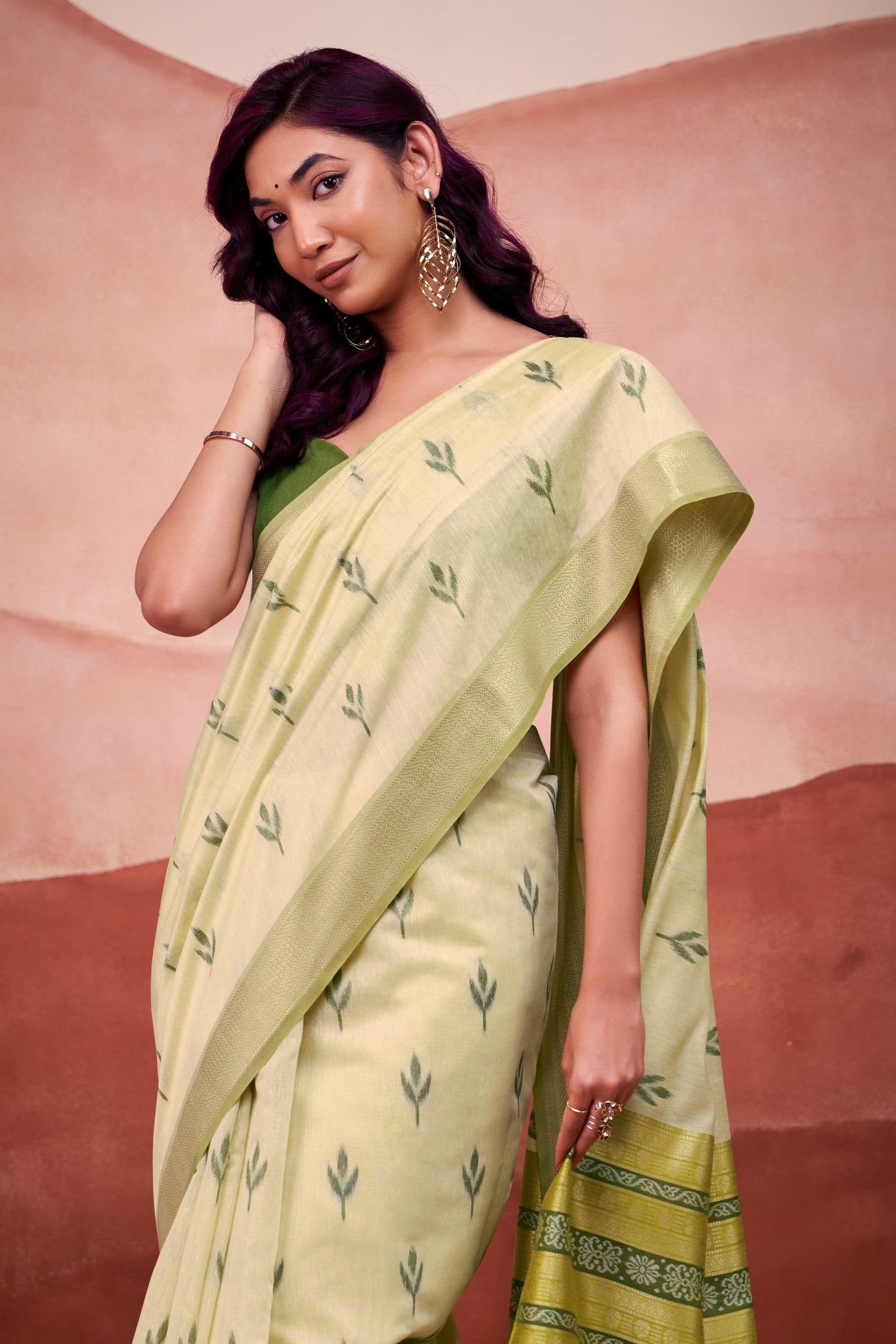 Buy MySilkLove Moss Green Woven Modal Cotton Saree Online