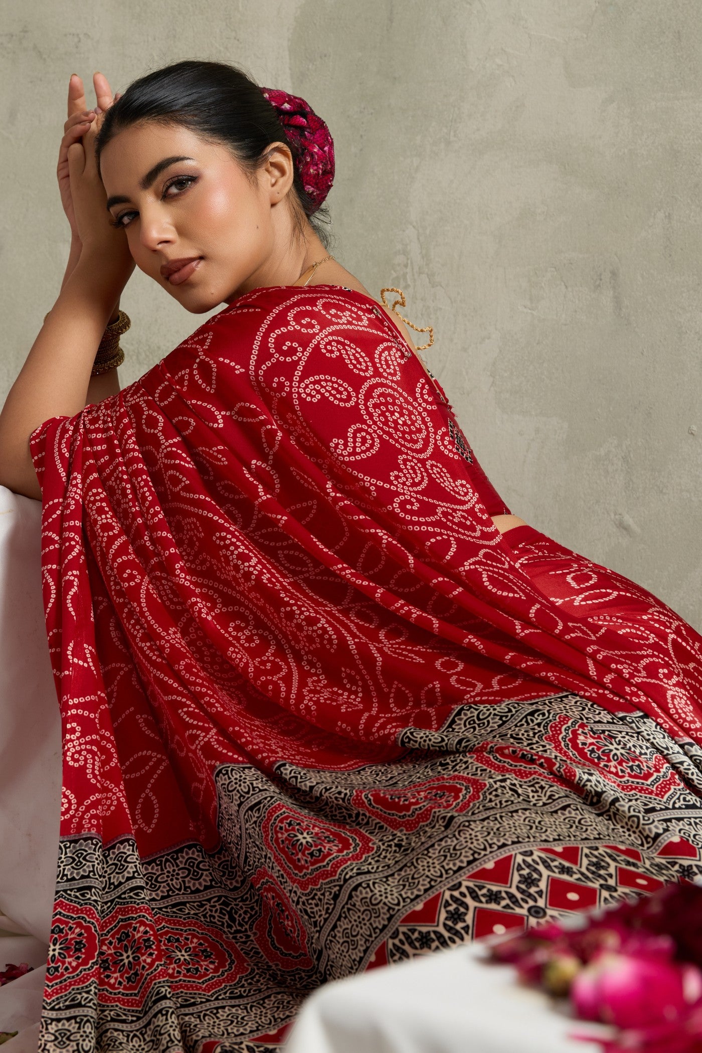 MySilkLove Burn Red Bandhani Printed Silk Saree