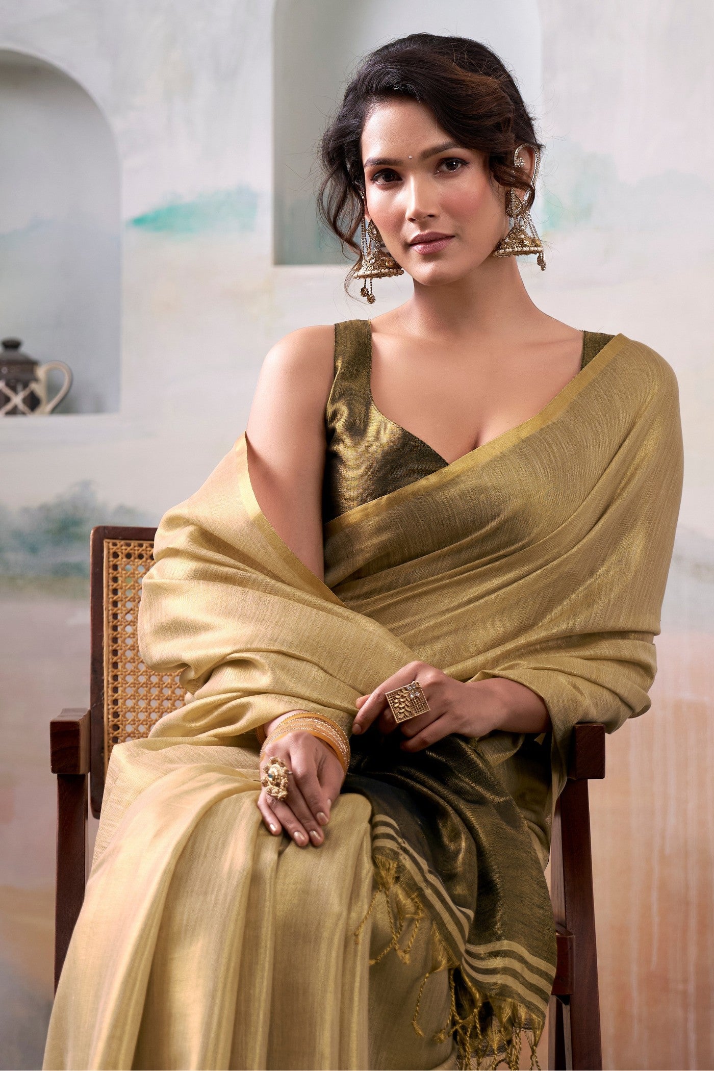 Buy MySilkLove Fawn Brown Handloom Tissue Saree Online