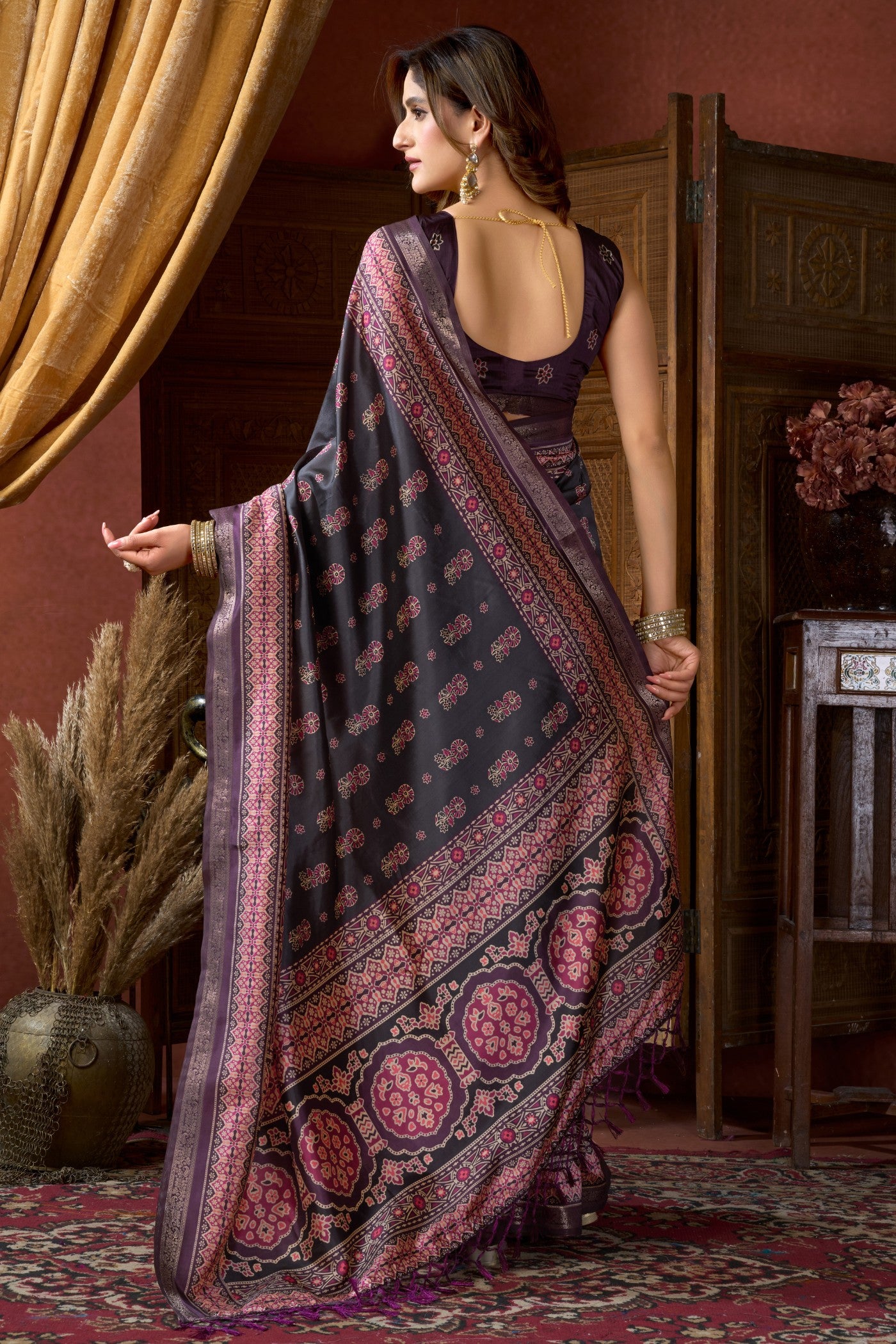 Buy MySilkLove Platinum Grey Ajrakh Printed Saree Online