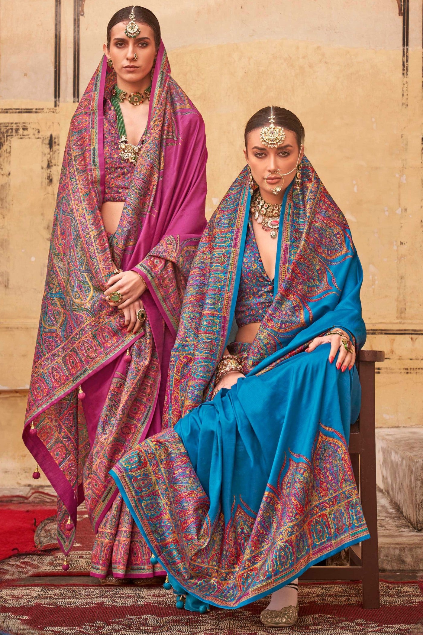 Buy MySilkLove Blue Chill Printed Jamawar Saree Online