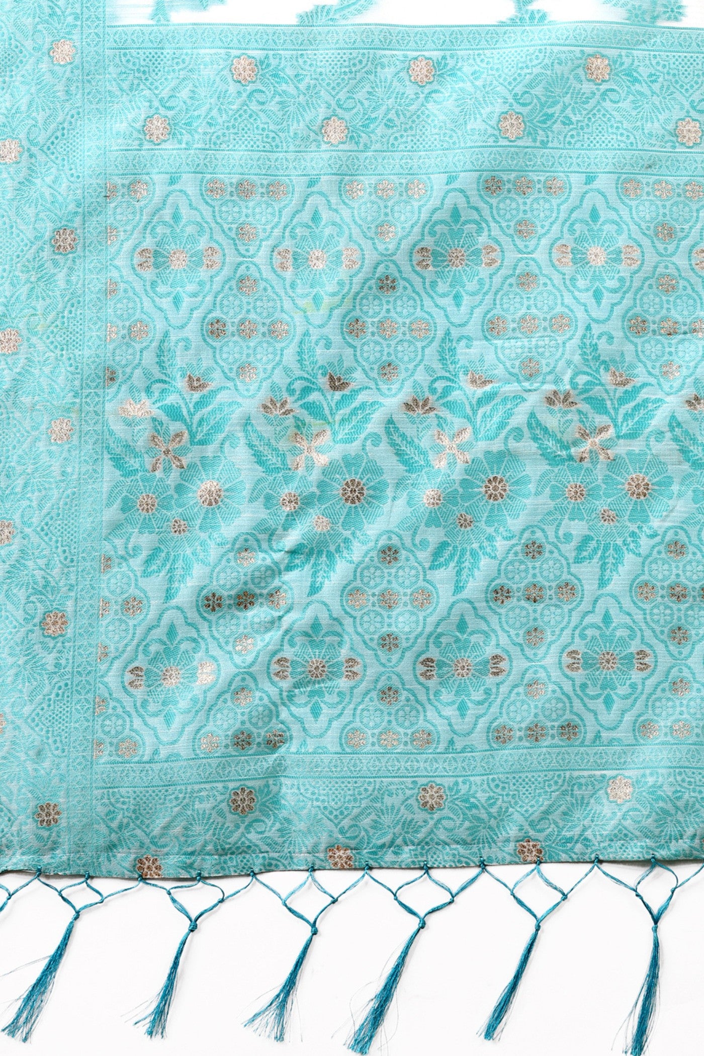 Buy MySilkLove Jeans Blue Woven Cotton Saree Online